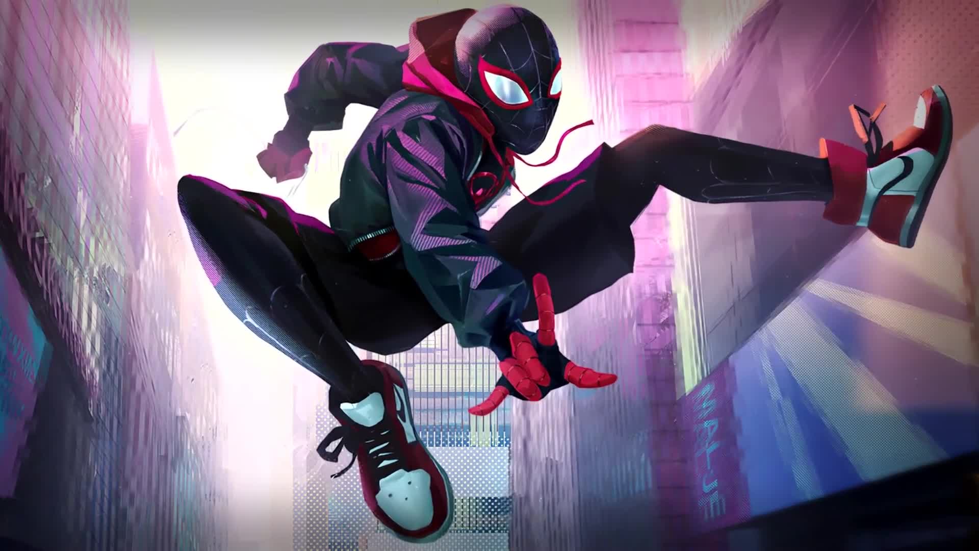 Spider Man Miles Morales Over City Desktop Wallpaper