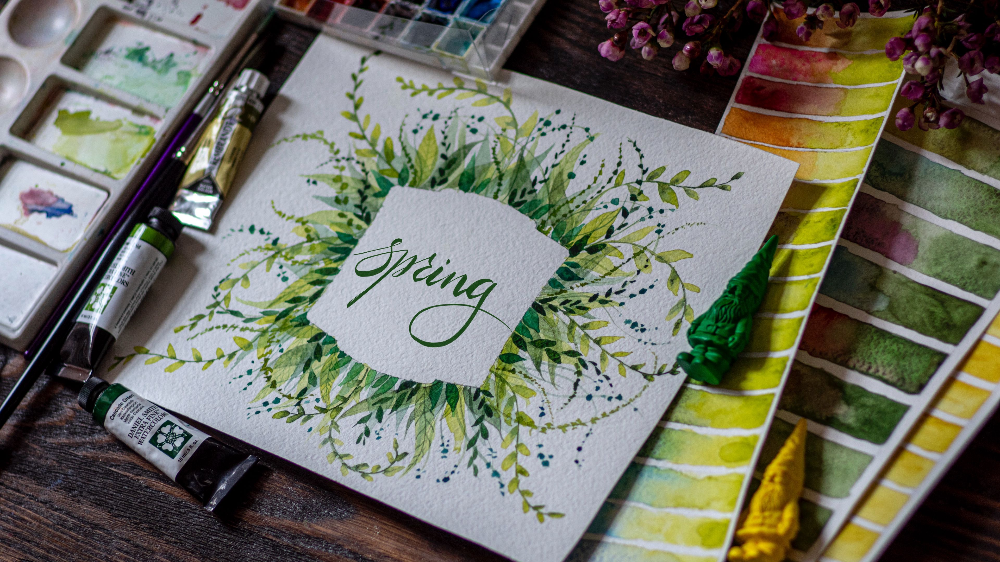 Download wallpaper 3840x2160 spring, word, lettering, paint, watercolor 4k uhd 16:9 HD background