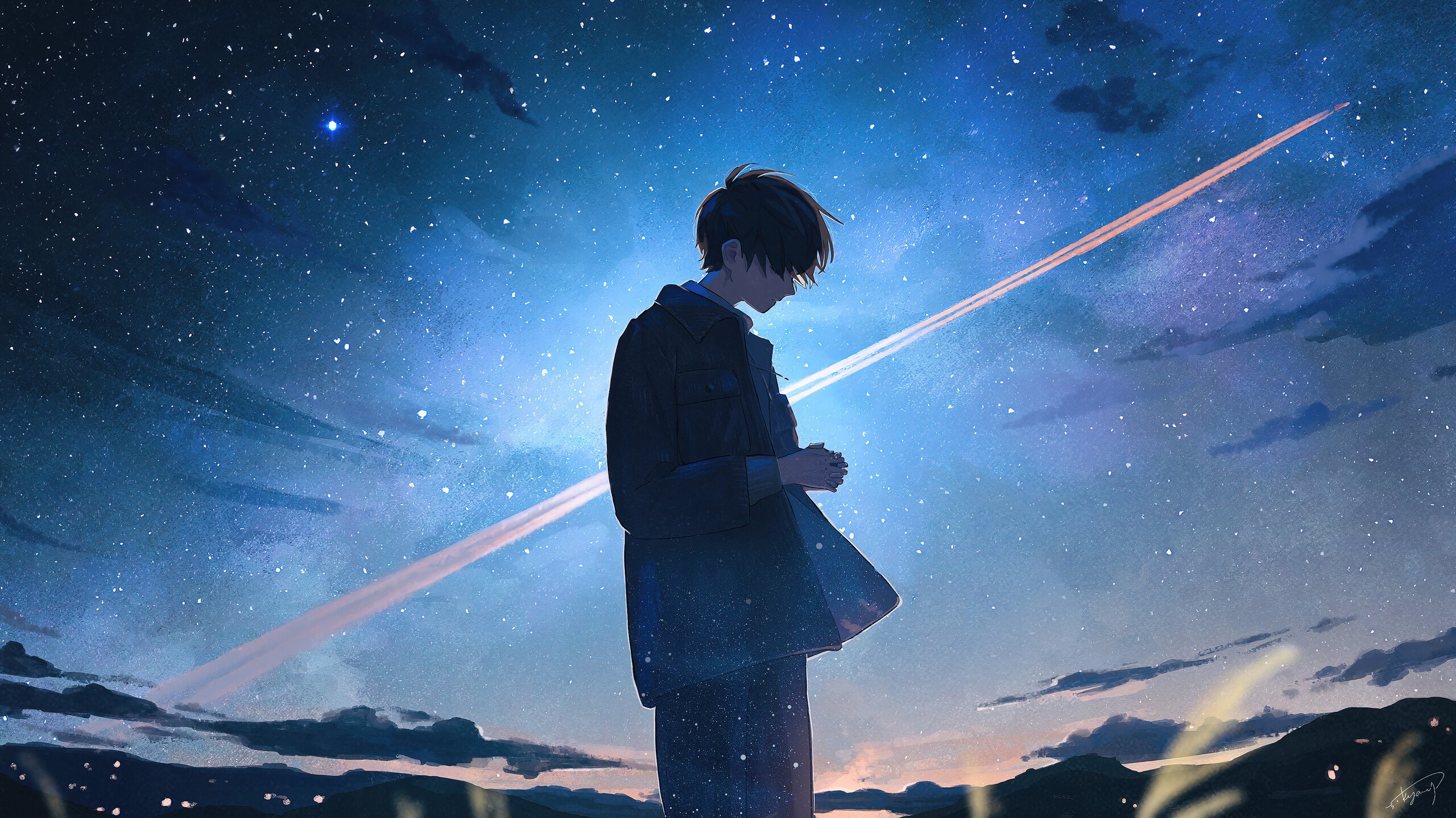 Free download Free download Anime Boy Alone Night Scenery PC DeskK [2560x1440] for your Desktop, Mobile & Tablet. Explore Alone 8k Wallpaper. Alone Wallpaper, Wallpaper Alone, Alone Wallpaper