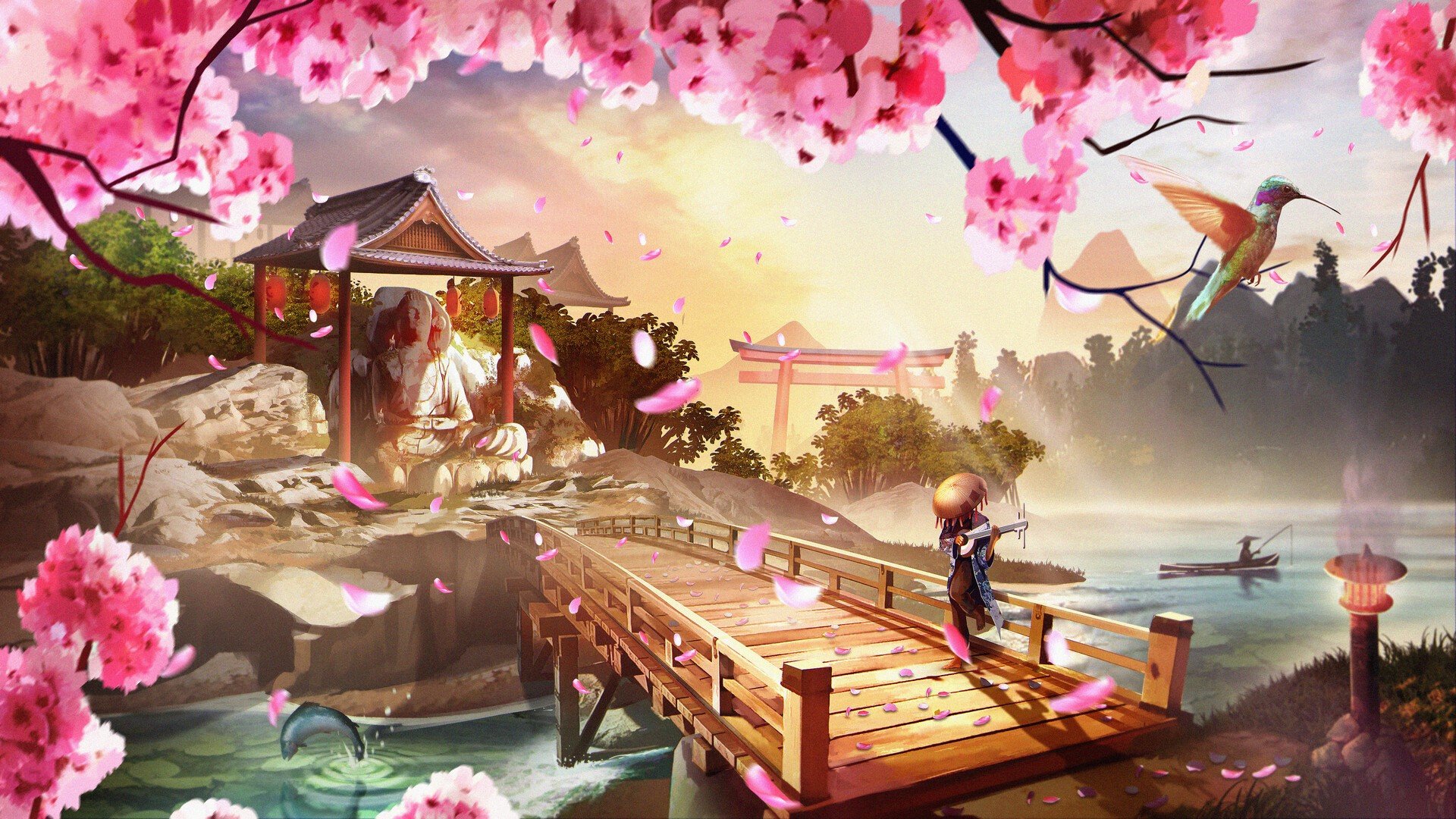 Beautiful Anime Street Scenery Cherry Blossom Kimono 4K Wallpaper #6.1621
