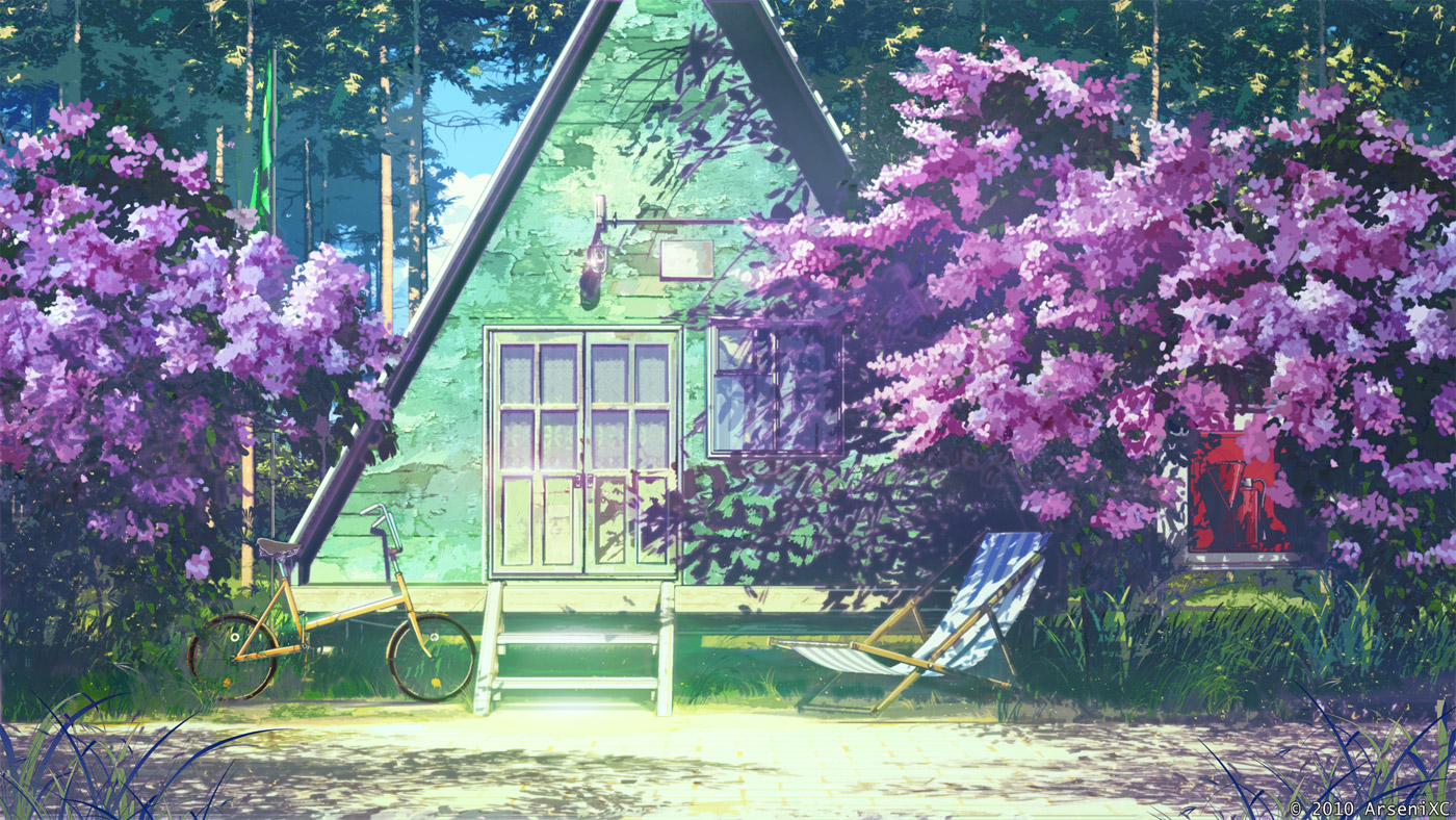 arsenixc bicycle flowers no humans original scenic tree. konachan.net.com Anime Wallpaper