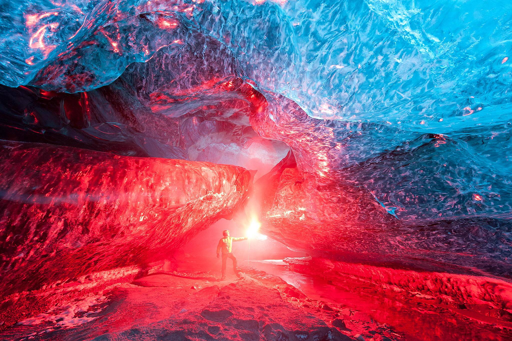 Wallpaper, red, ice, cave, lava, geological phenomenon, 2048x1363 px 2048x1363