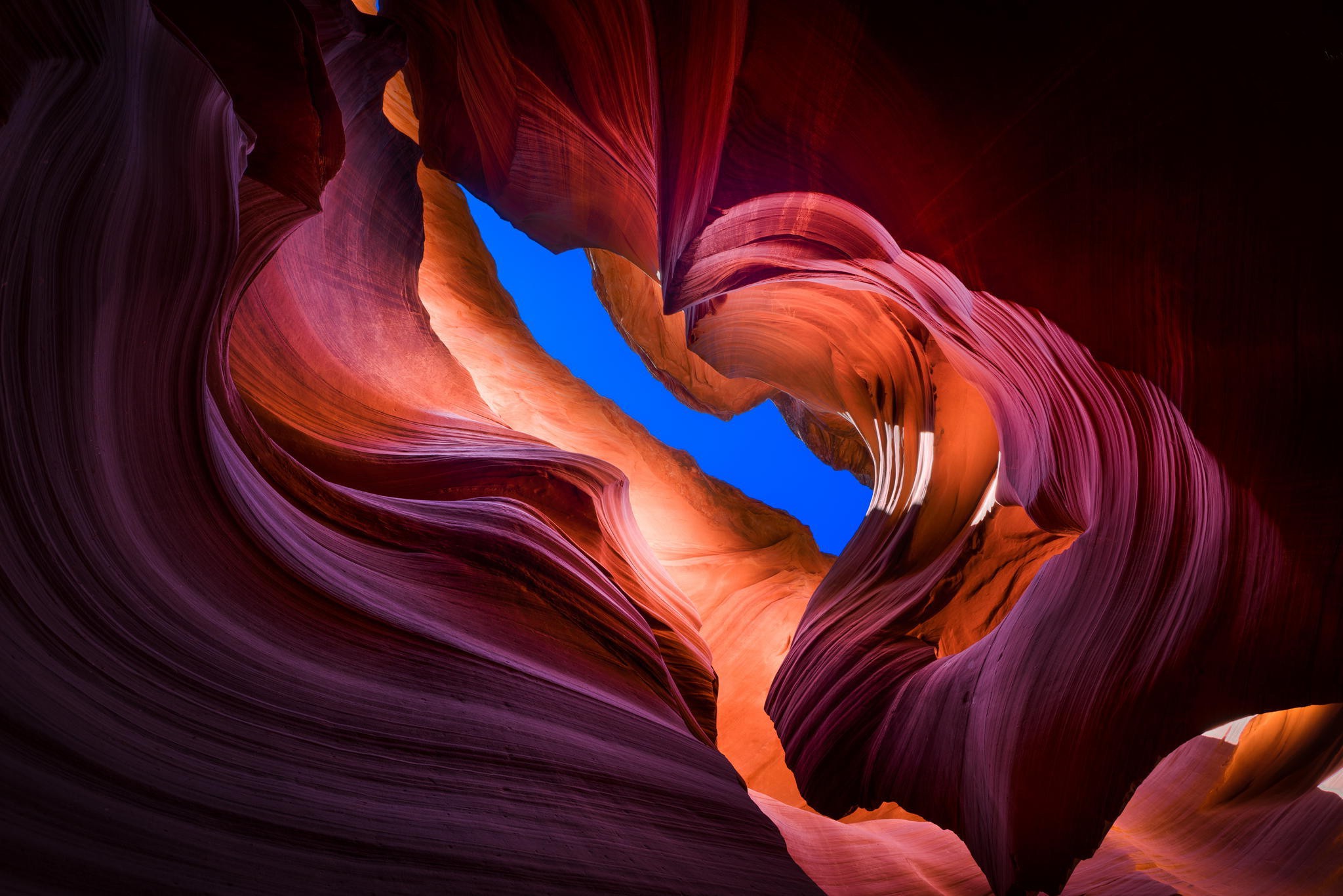 Wallpaper, landscape, nature, red, sky, purple, cave, rock formation, magenta, Antelope Canyon, ART, light, flower, plant, girl, beauty, flame, darkness, petal, 2048x1367 px, computer wallpaper, cg artwork 2048x1367