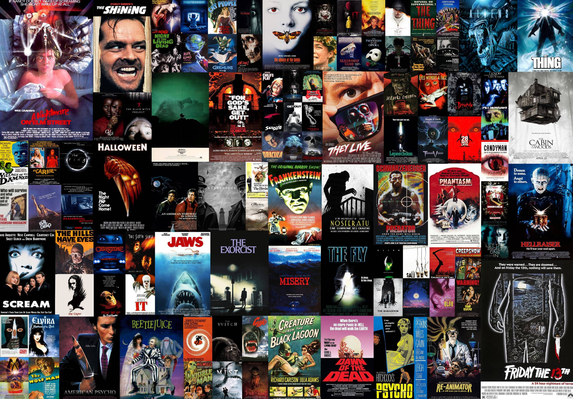 Download A Collage of Horrifying Movie Posters Wallpaper
