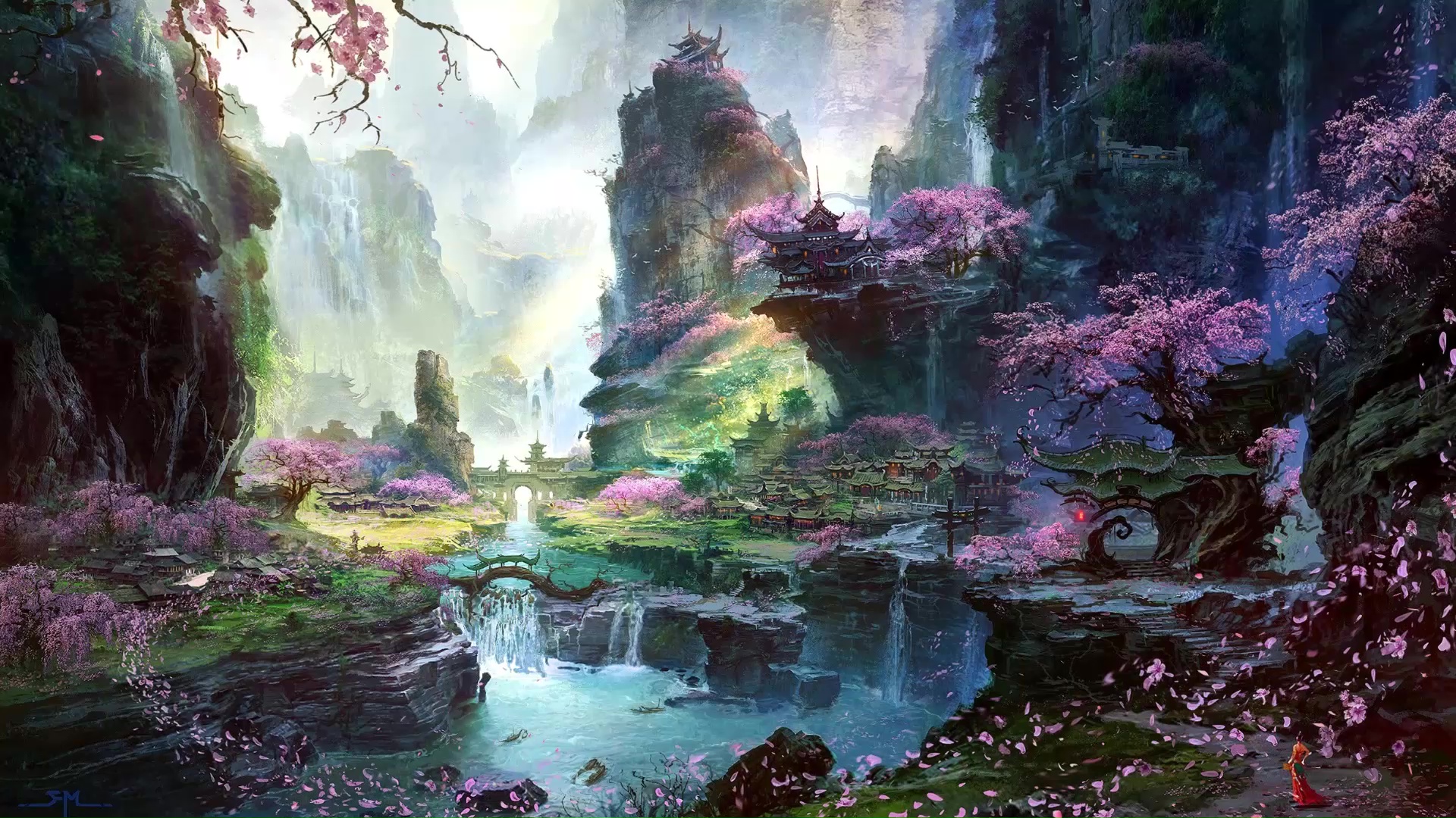 Fantasy World Full Of Cherry Blossom Trees Live Wallpaper