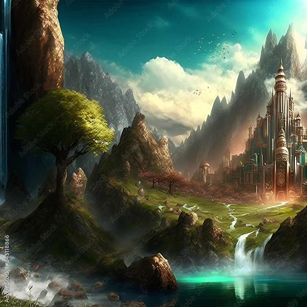 A Beautiful fantasy world, wallpaper Stock Illustration