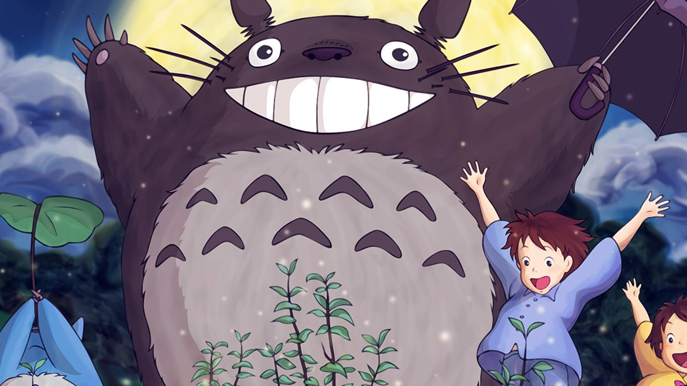 wallpaper for desktop, laptop. totoro forest anime cute illustration art blue