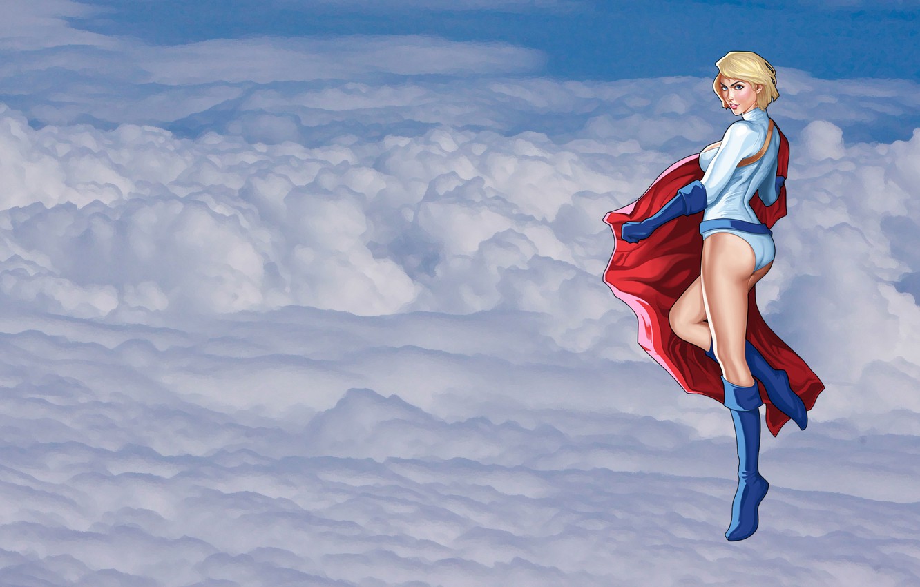 Wallpaper Girl, Clouds, Comic, The Heroine, DC Comics, Power Girl, Karen Starr, Kara Zor L Image For Desktop, Section фантастика