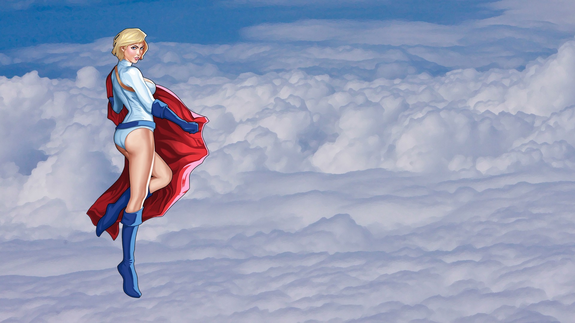 Wallpaper, sports, fantasy art, snow, jumping, blue, DC Comics, Power Girl, 1920x1080 px, mountain range, extreme sport, winter sport 1920x1080