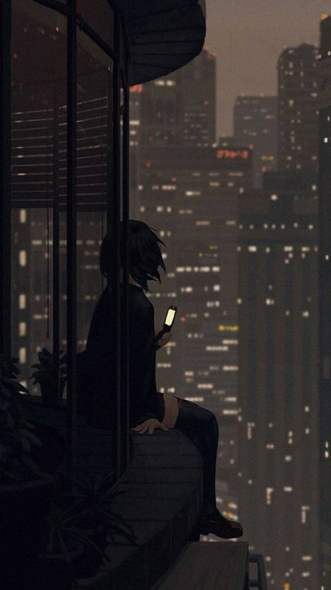 Download Sad Anime City Lights Aesthetic Wallpaper