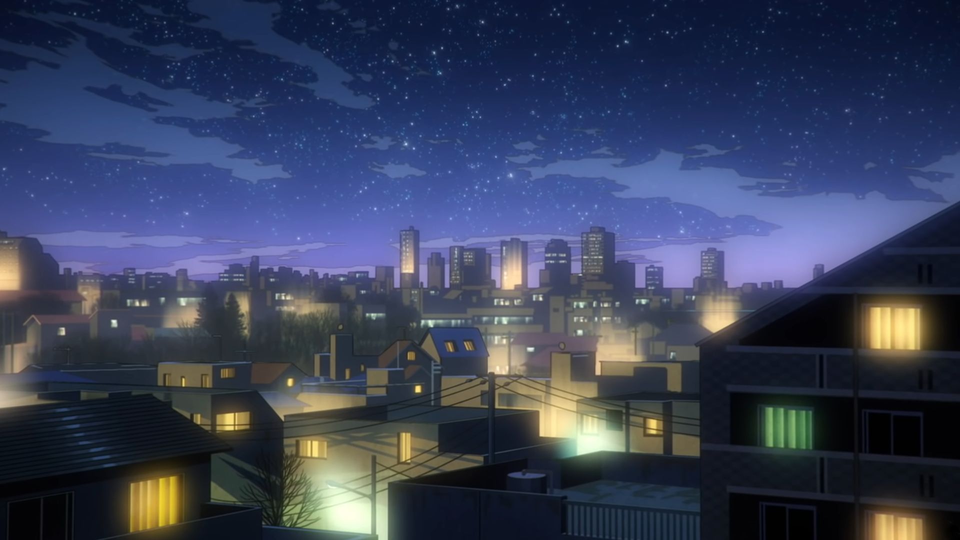 HD desktop wallpaper: Anime, Night, City, Light download free picture