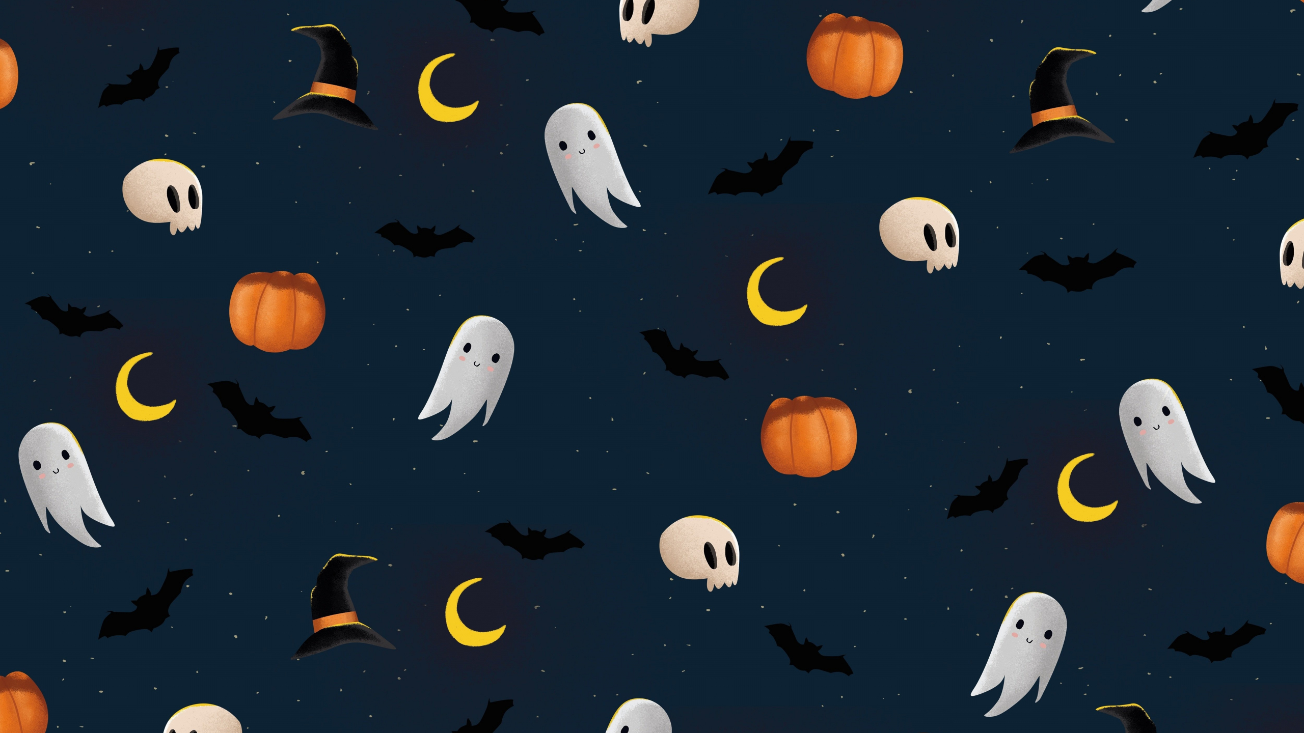 Download wallpaper 2560x1440 ghosts and pumpkins, halloween, art, dual wide 16:9 2560x1440 HD background, 27118