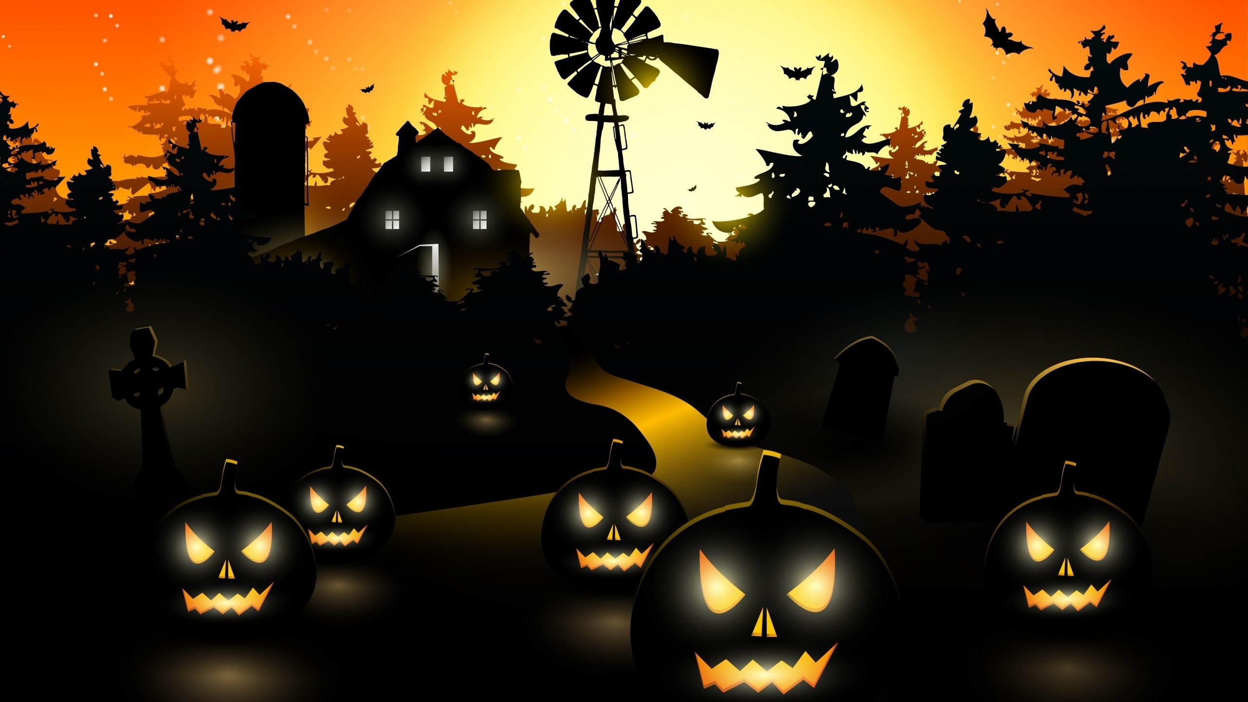 Halloween Black Pumpkins HD Wallpaper