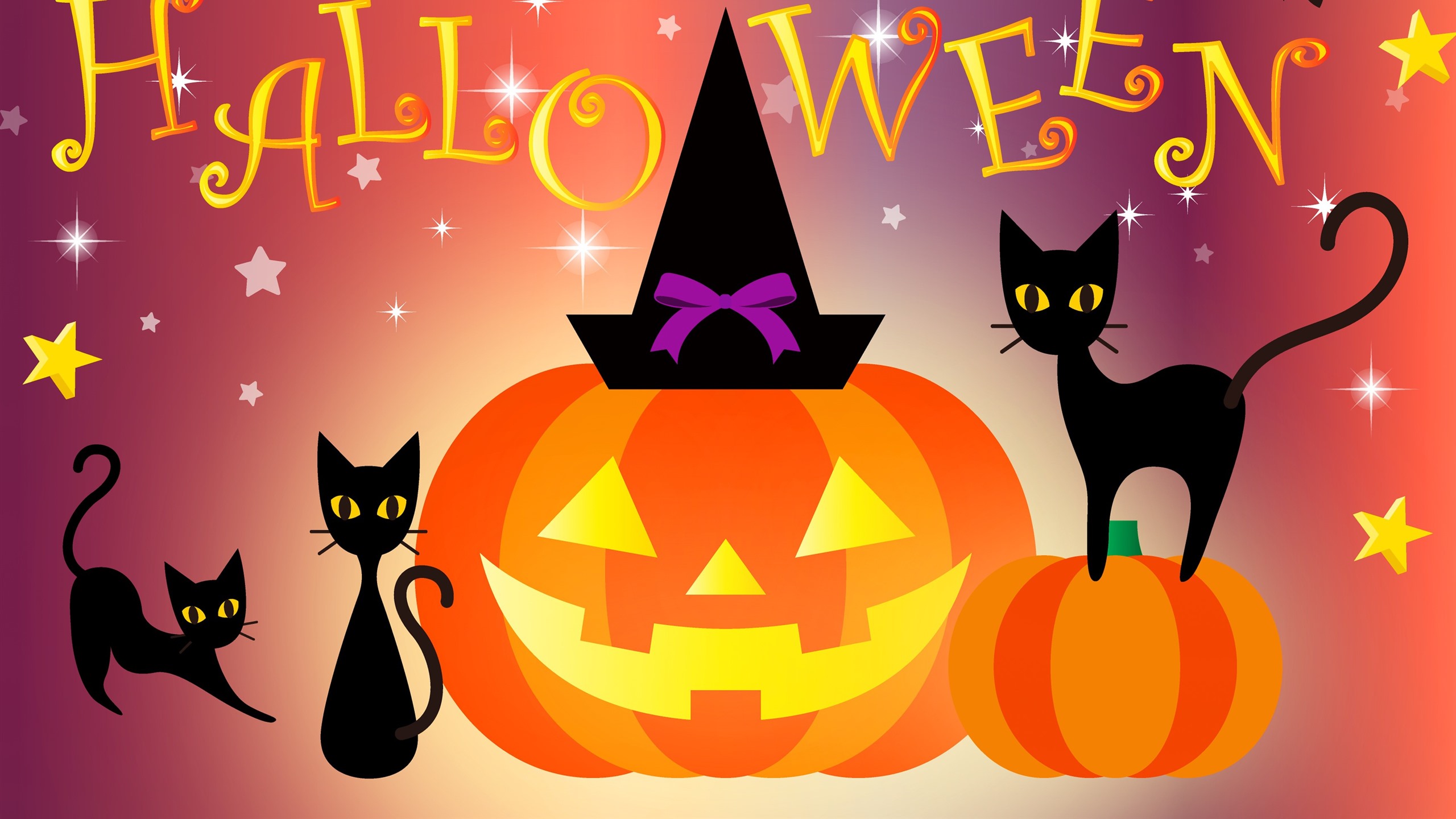 Wallpaper Happy Halloween, cat, bat, pumpkin, art picture 2880x1800 HD Picture, Image