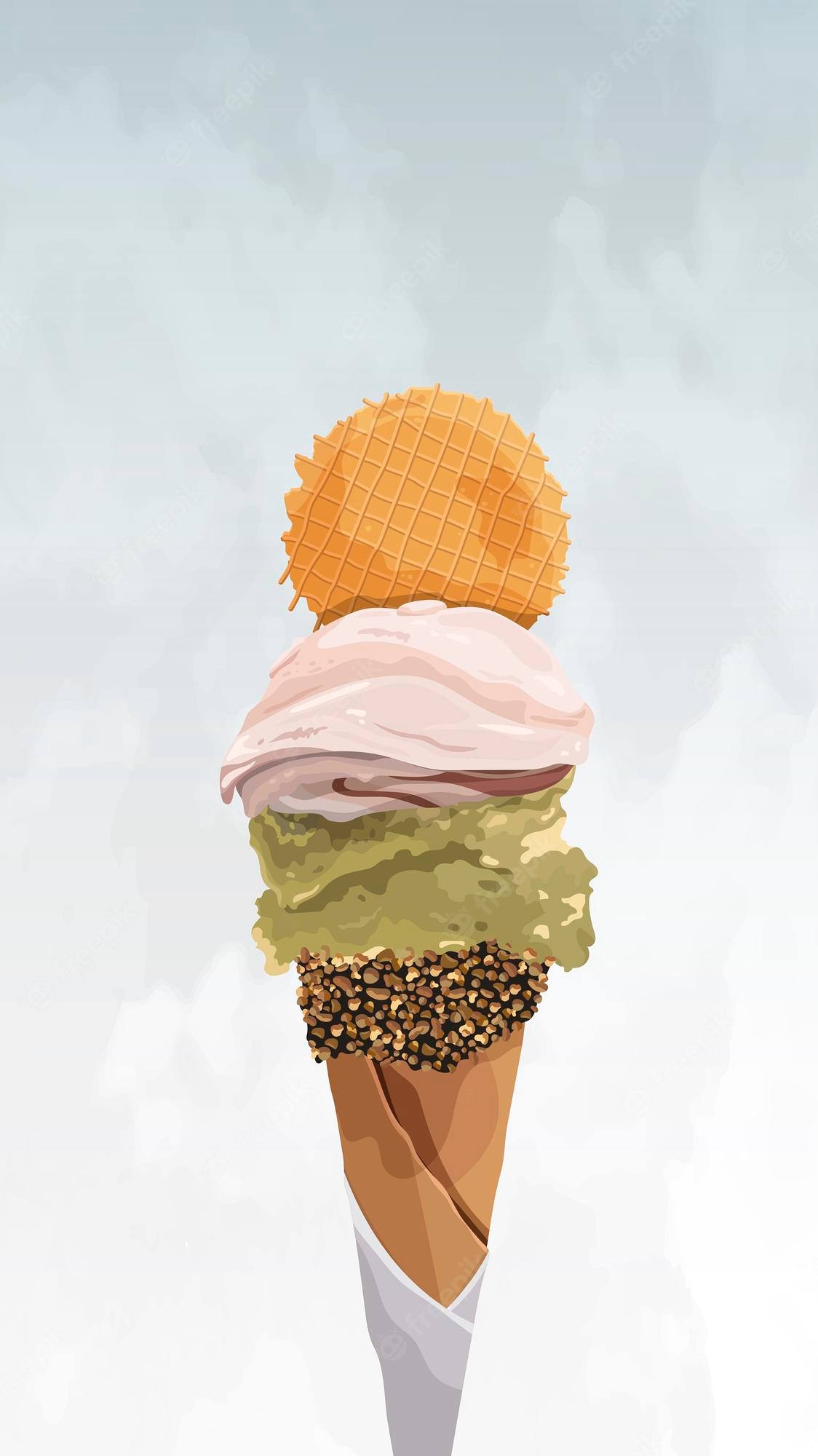 Free Vector. Ice cream cone in summer mobile phone wallpaper vector