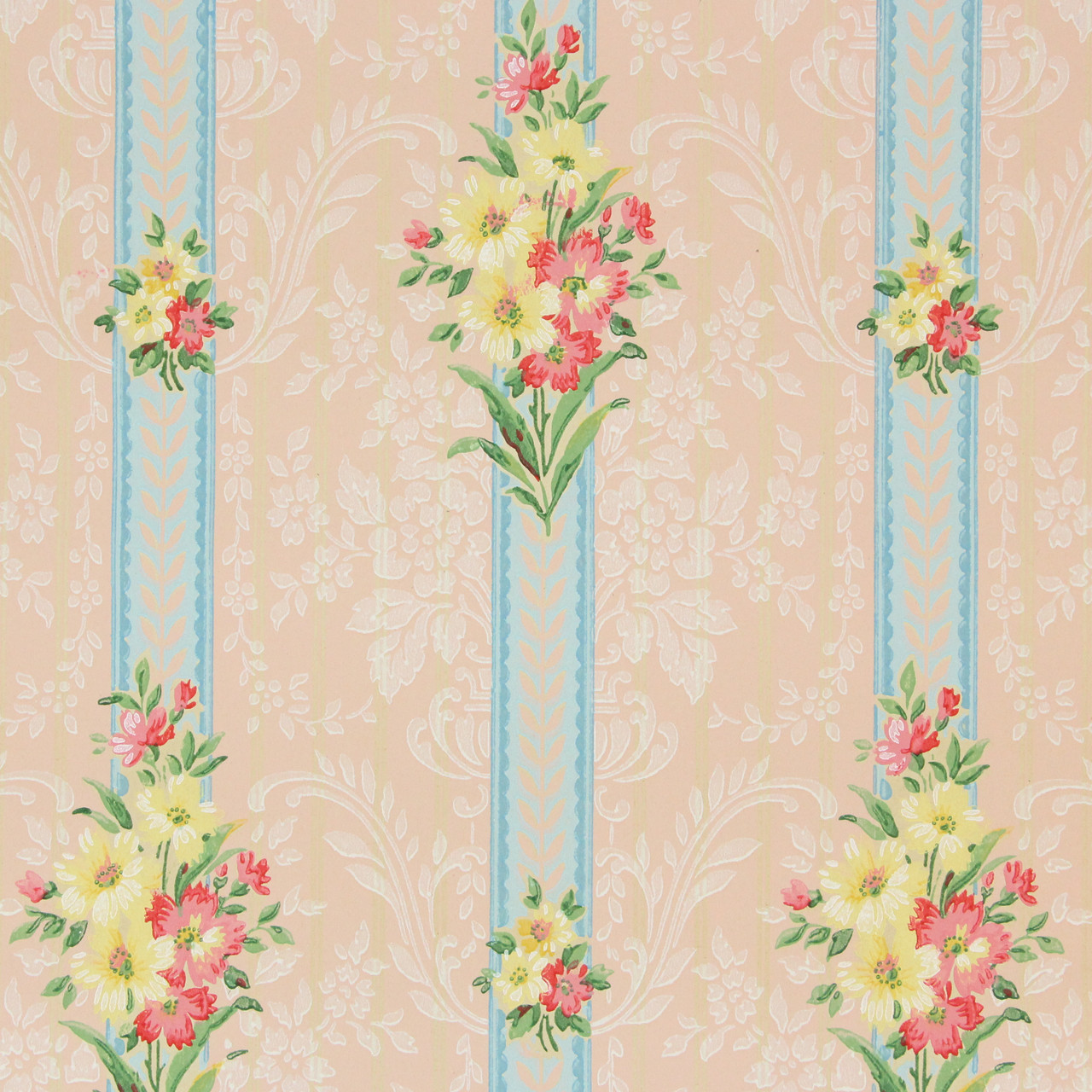 1930s Vintage Wallpaper Pink Yellow Flower Bouquets's Vintage Wallpaper