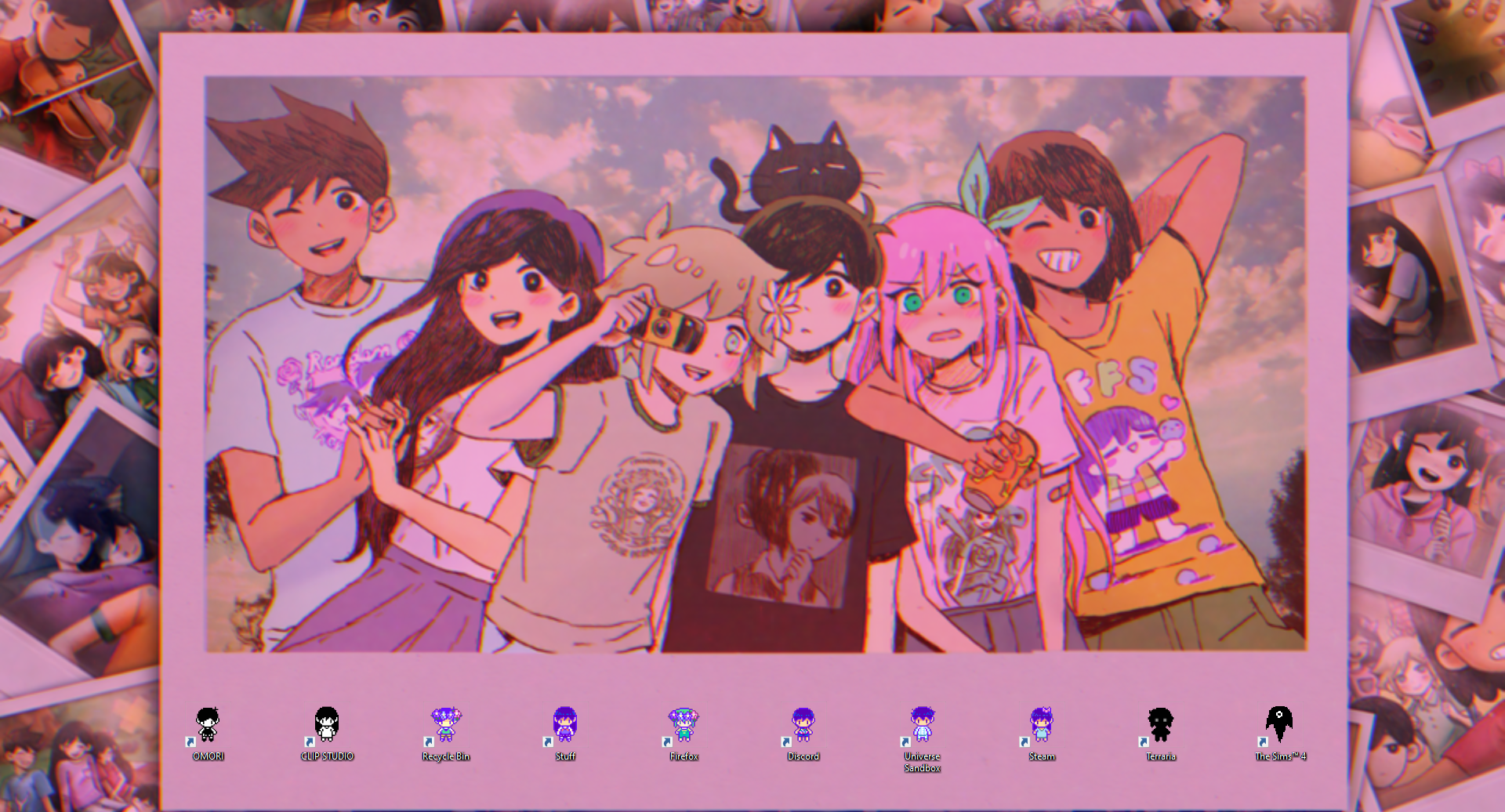my omori themed desktop! (wallpaper from wallpaper engine)