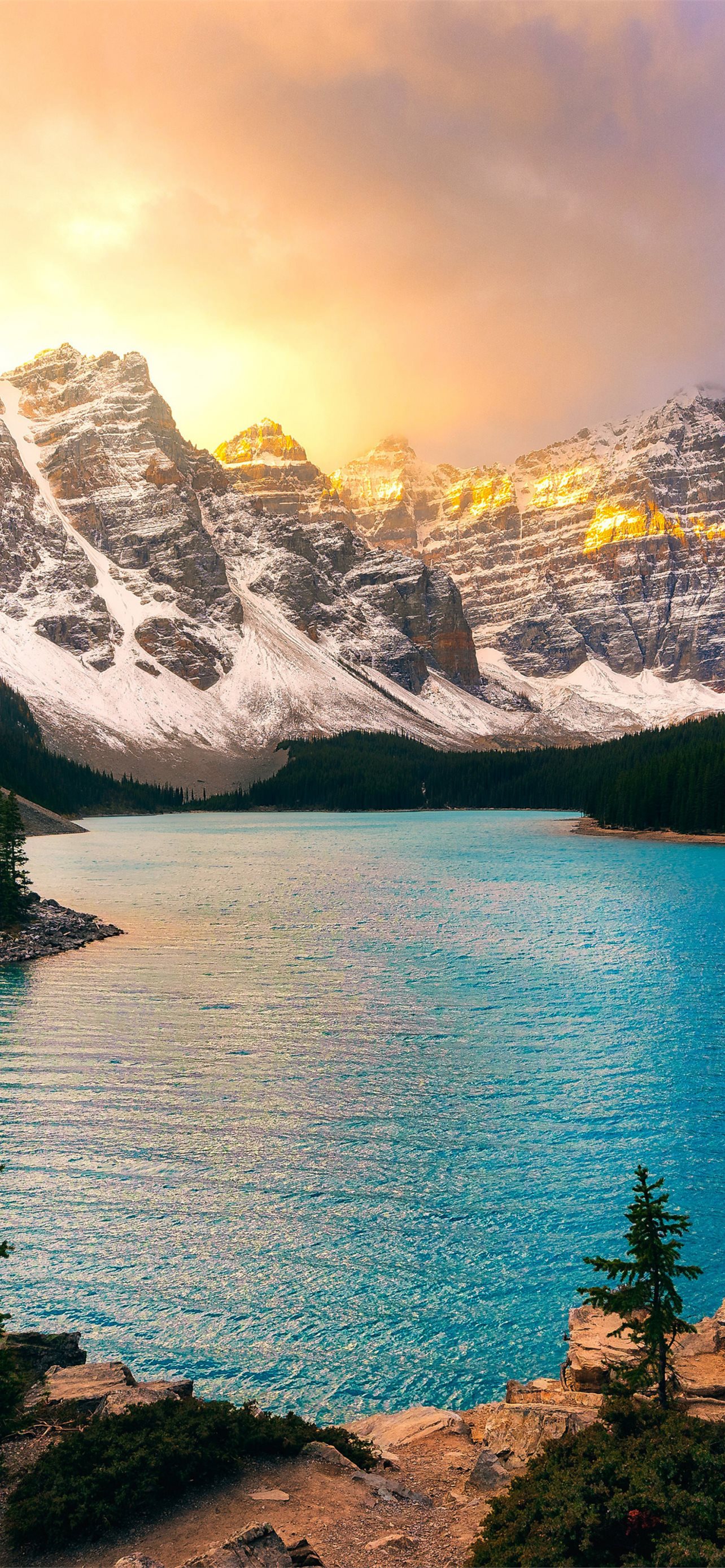 moraine lake banff national park sunset nature lg. iPhone Wallpaper Free Download