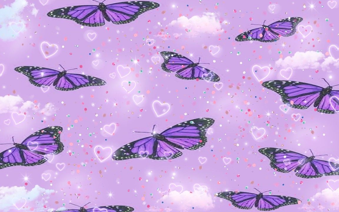 Aesthetic purple cloud desktop butterflies wallpaper. Butterfly wallpaper, Cute blue wallpaper, Butterfly background