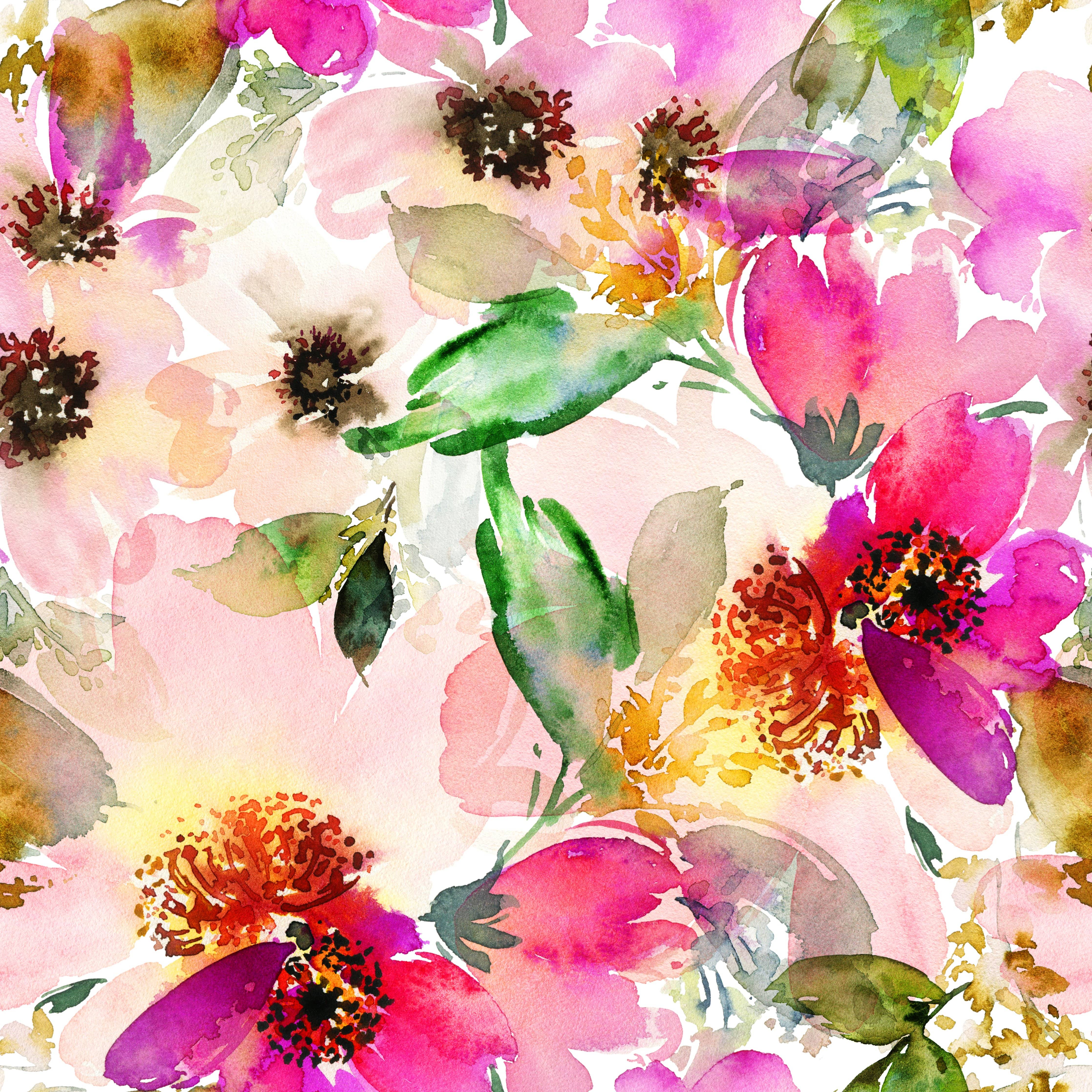 Summer Pattern with Watercolor Flowers Wallpaper Mural buy at the best price with delivery