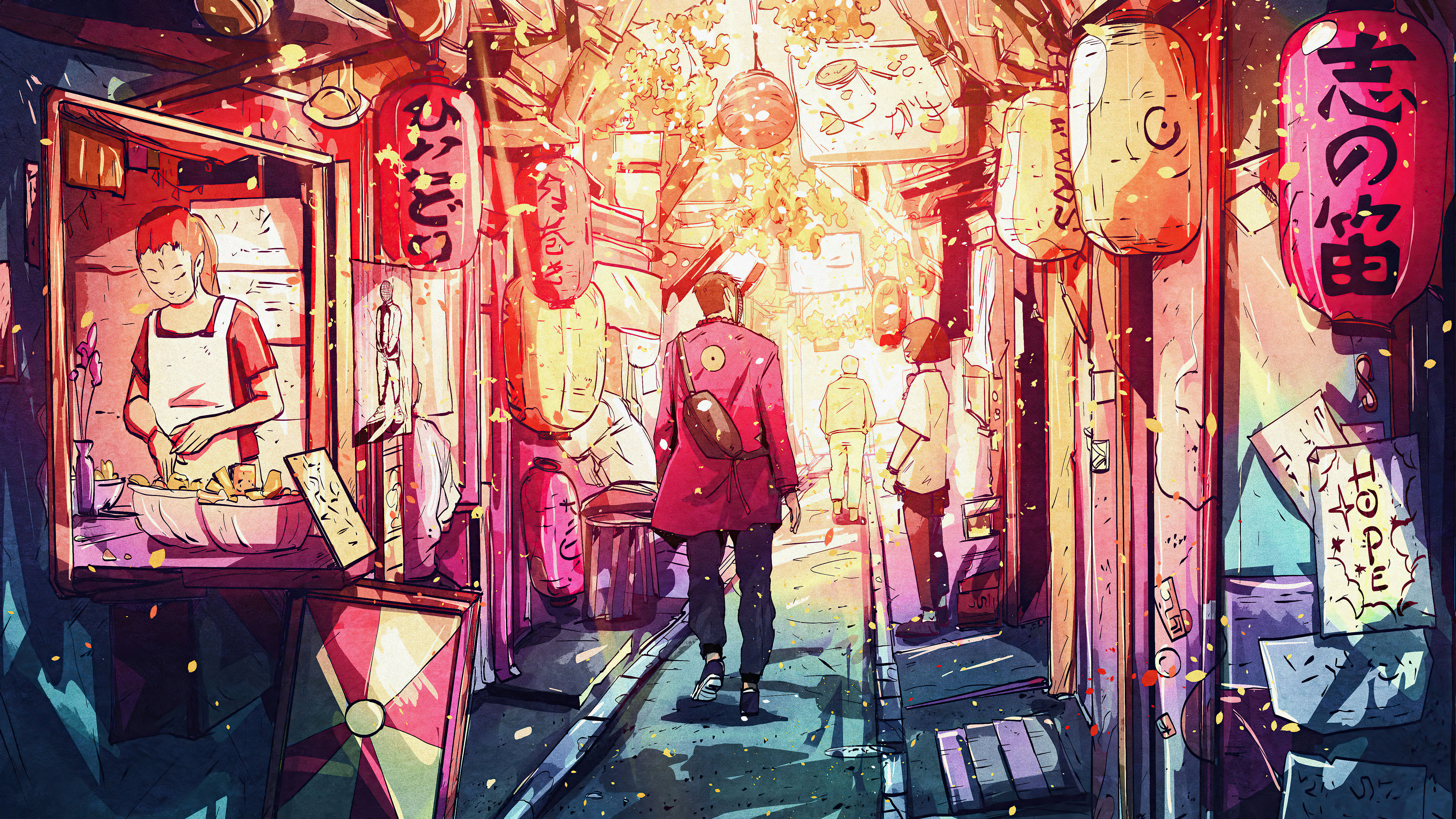 Artistic Oriental 4K, Lantern, Alley, People Gallery HD Wallpaper