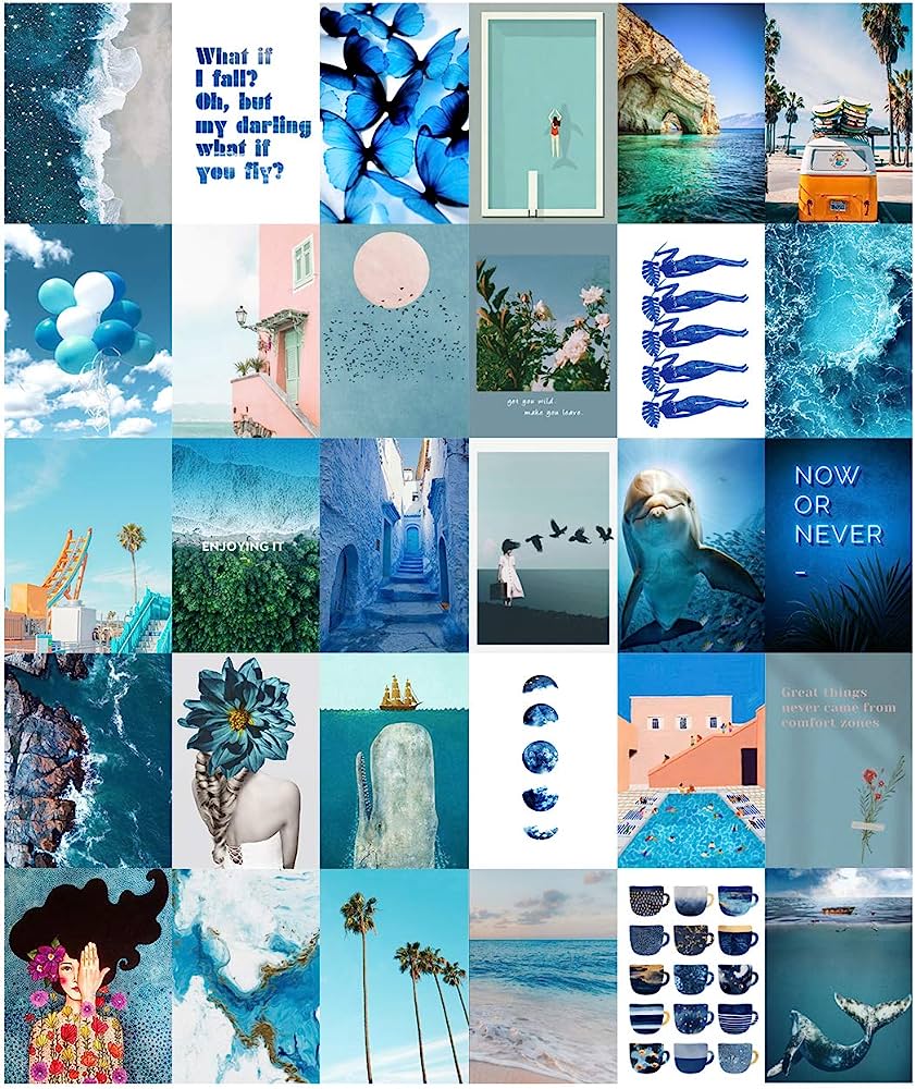 Kanora Wall Collage Kit Blue Aesthetic Girls Bedroom Decor for Teen Girls, 30 Set 4x6 inch, Summer Beach Wall Art Prints, Aesthetic Picture for Wall Collage: Posters & Prints