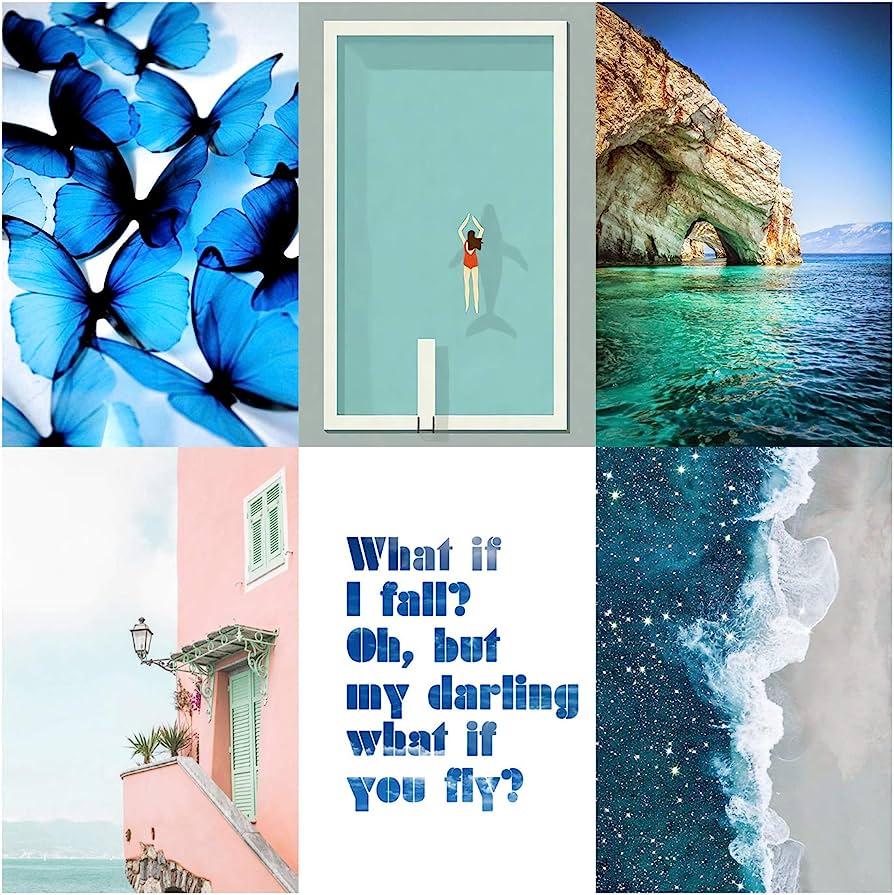 Kanora Wall Collage Kit Blue Aesthetic Girls Bedroom Decor for Teen Girls, 30 Set 4x6 inch, Summer Beach Wall Art Prints, Aesthetic Picture for Wall Collage: Posters & Prints