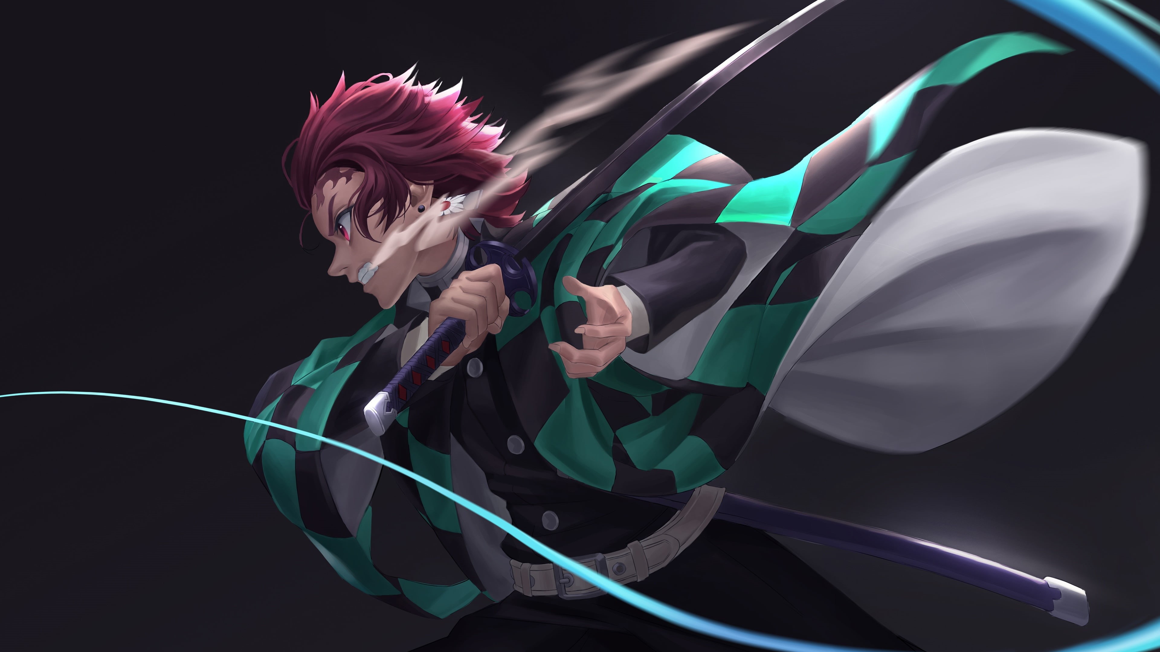 Wallpaper / anime, Demon Slayer: Kimetsu no Yaiba, sword, Tanjiro Kamado, 4K, Kimetsu no Yaiba, redhead free download