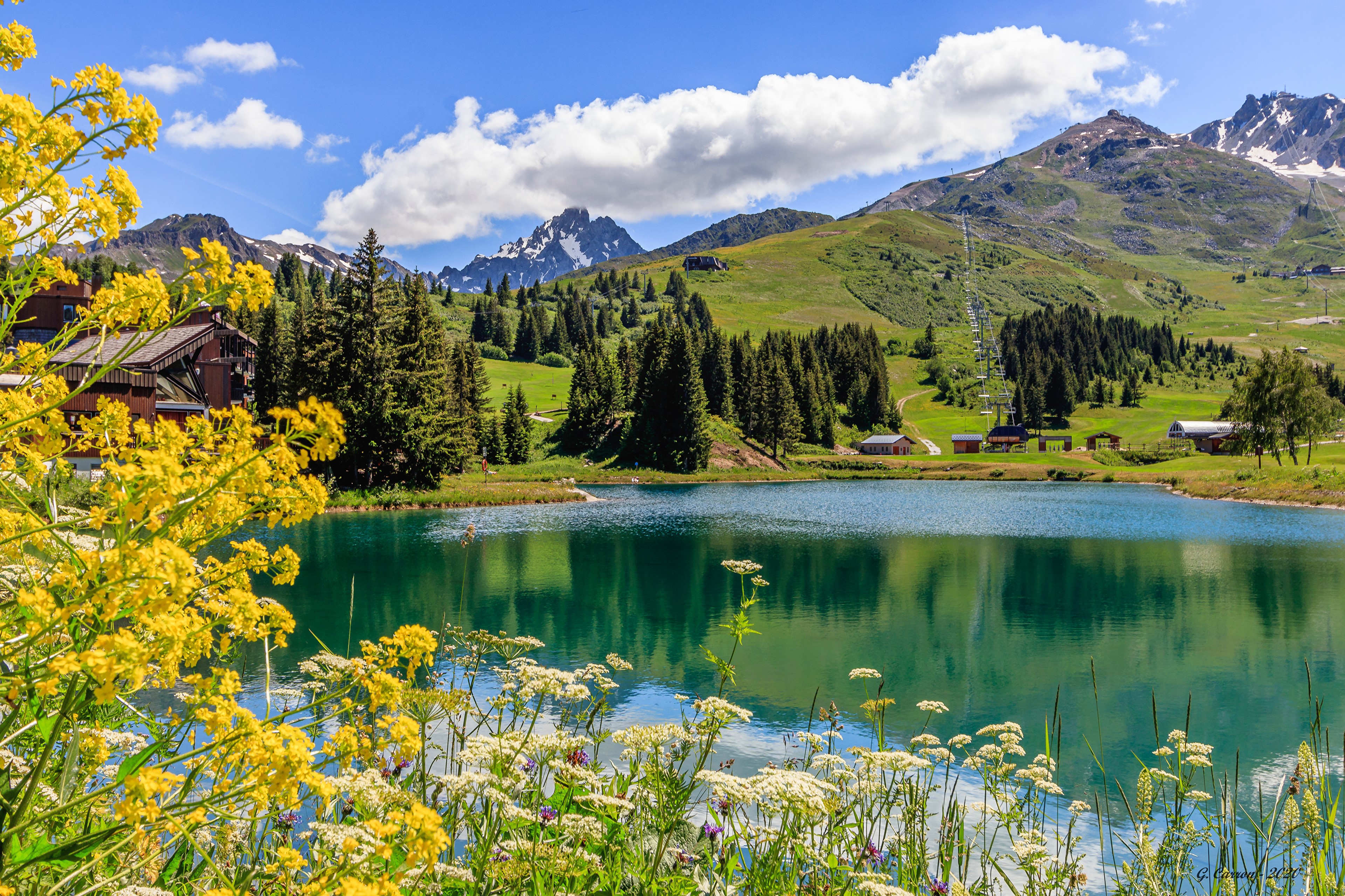 4K, Savoie, France, Mountains, Lake, Summer, Alps, Clouds Gallery HD Wallpaper