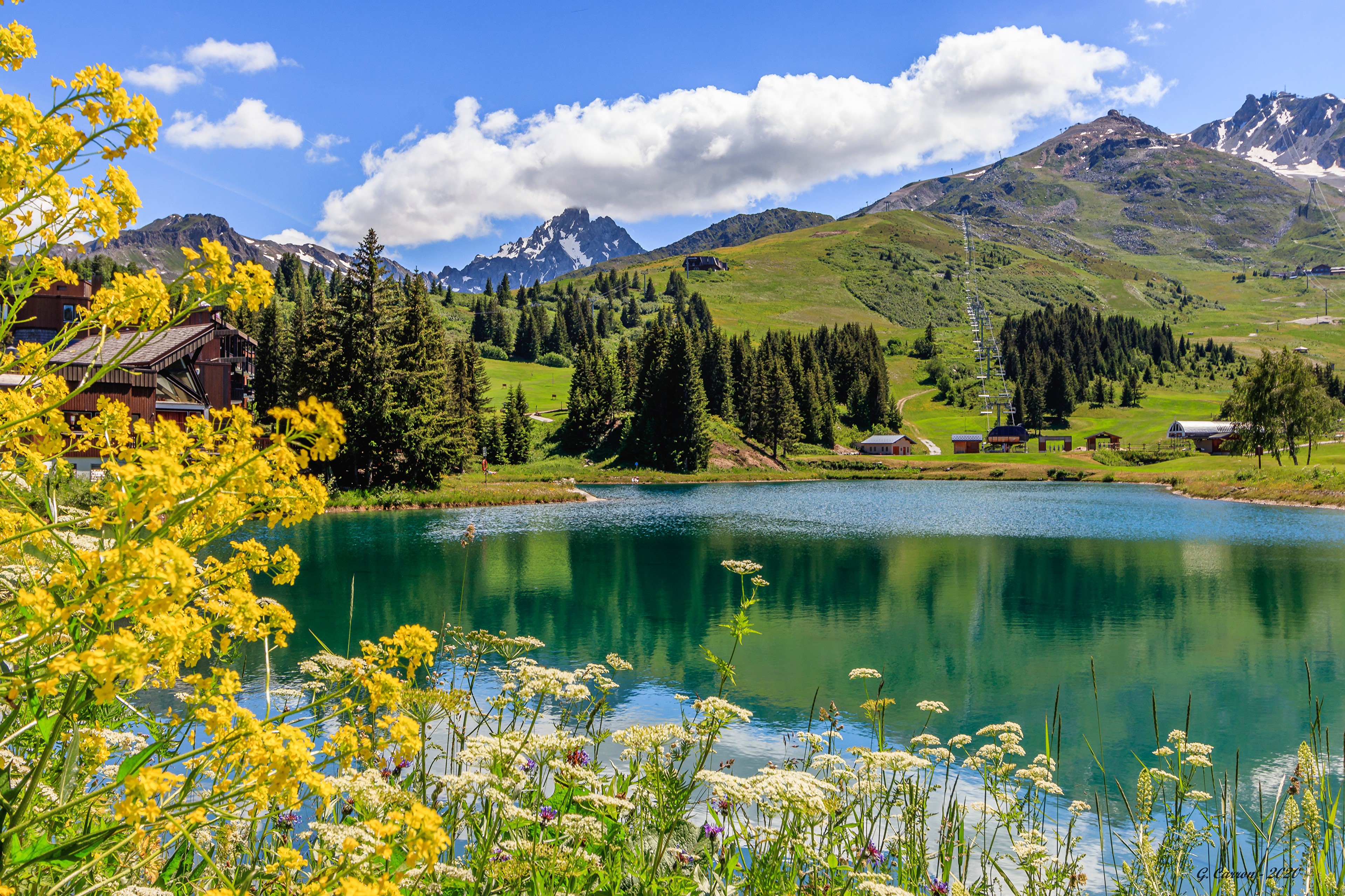 4K, Savoie, France, Mountains, Lake, Summer, Alps, Clouds Gallery HD Wallpaper