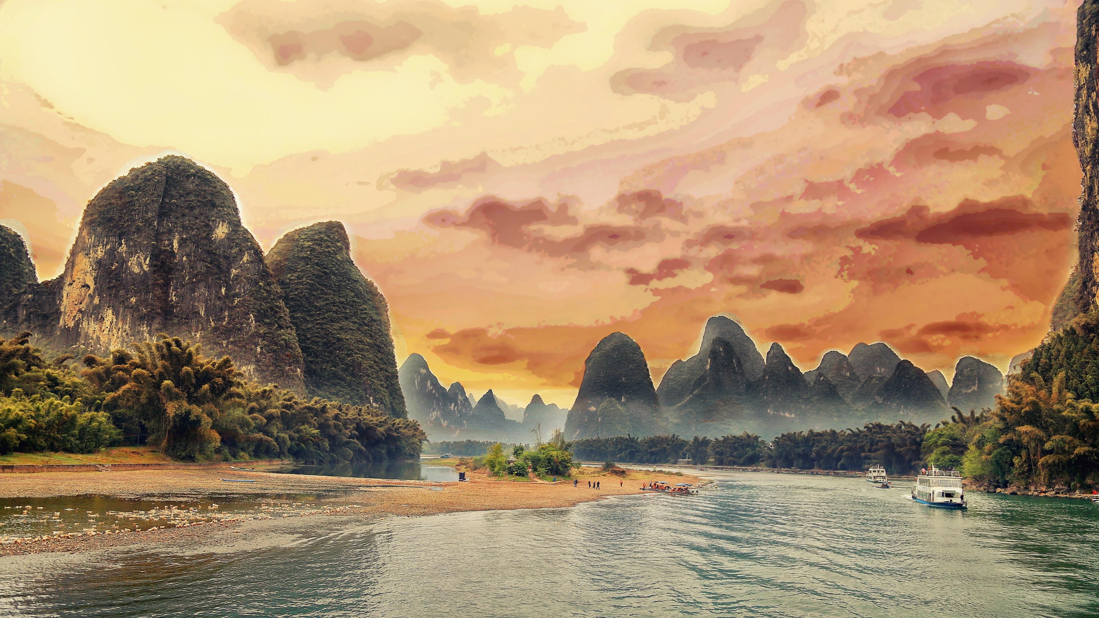 HD wallpaper: landscape, asia, china, guangxi, guilin, yangshuo county, li river. Landscape, Background image, 4k background