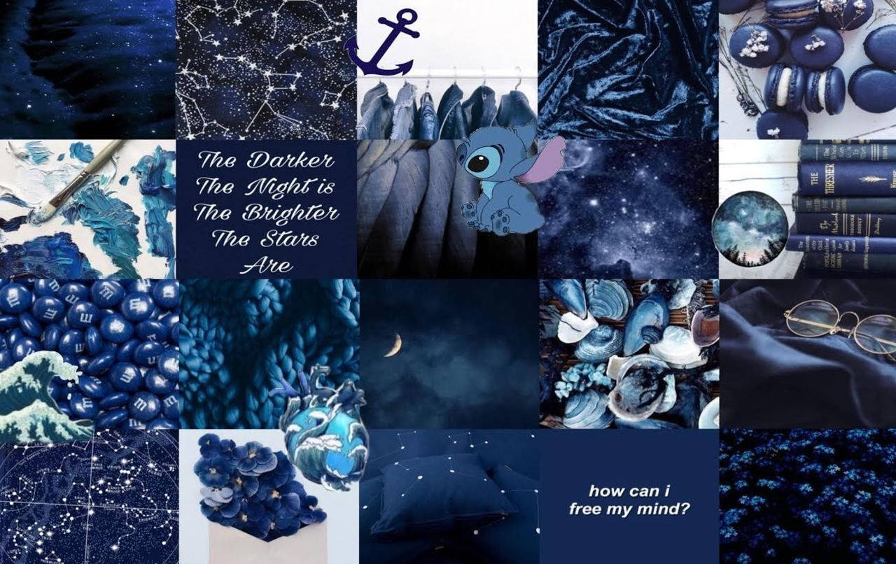 Download Dark Blue Theme Aesthetic Collage Laptop Wallpaper