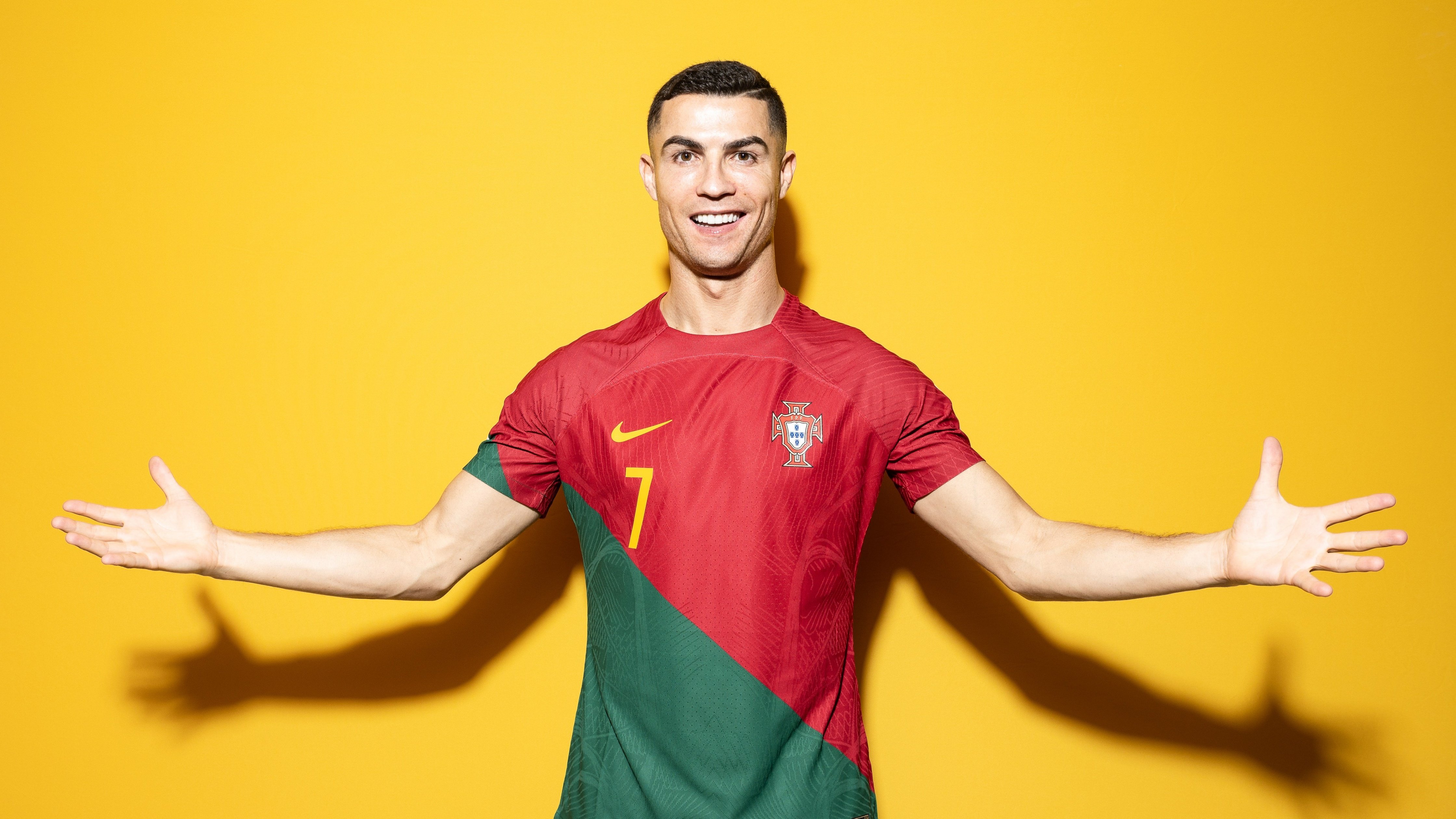 Cristiano Ronaldo Wallpaper 4K, Yellow background, Sports