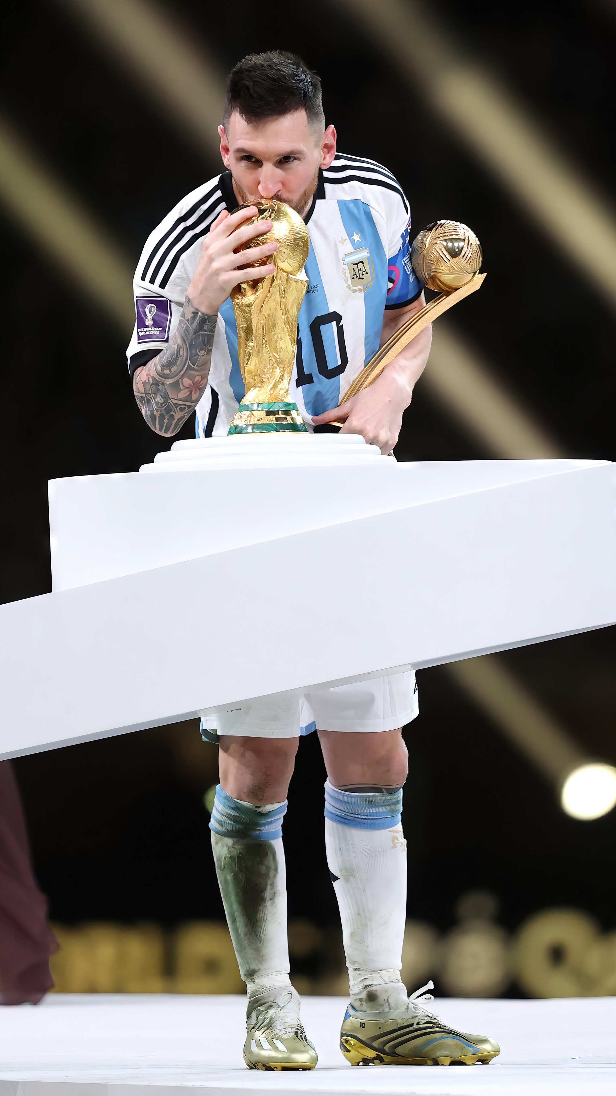 Free download Lionel Messi Trophy Kiss FIFA World Cup 2022 4K Wallpaper iPhone [2160x3840] for your Desktop, Mobile & Tablet. Explore Lionel Messi 2023 Wallpaper
