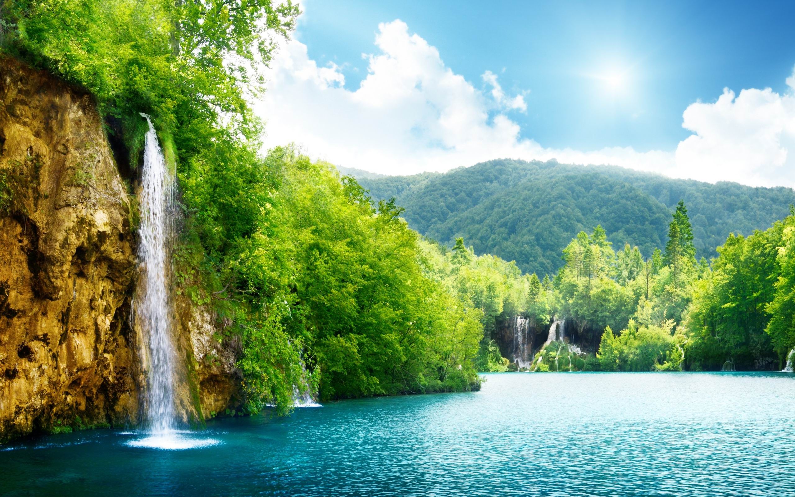Waterfall Summer Lake Scenery HD Wallpaper