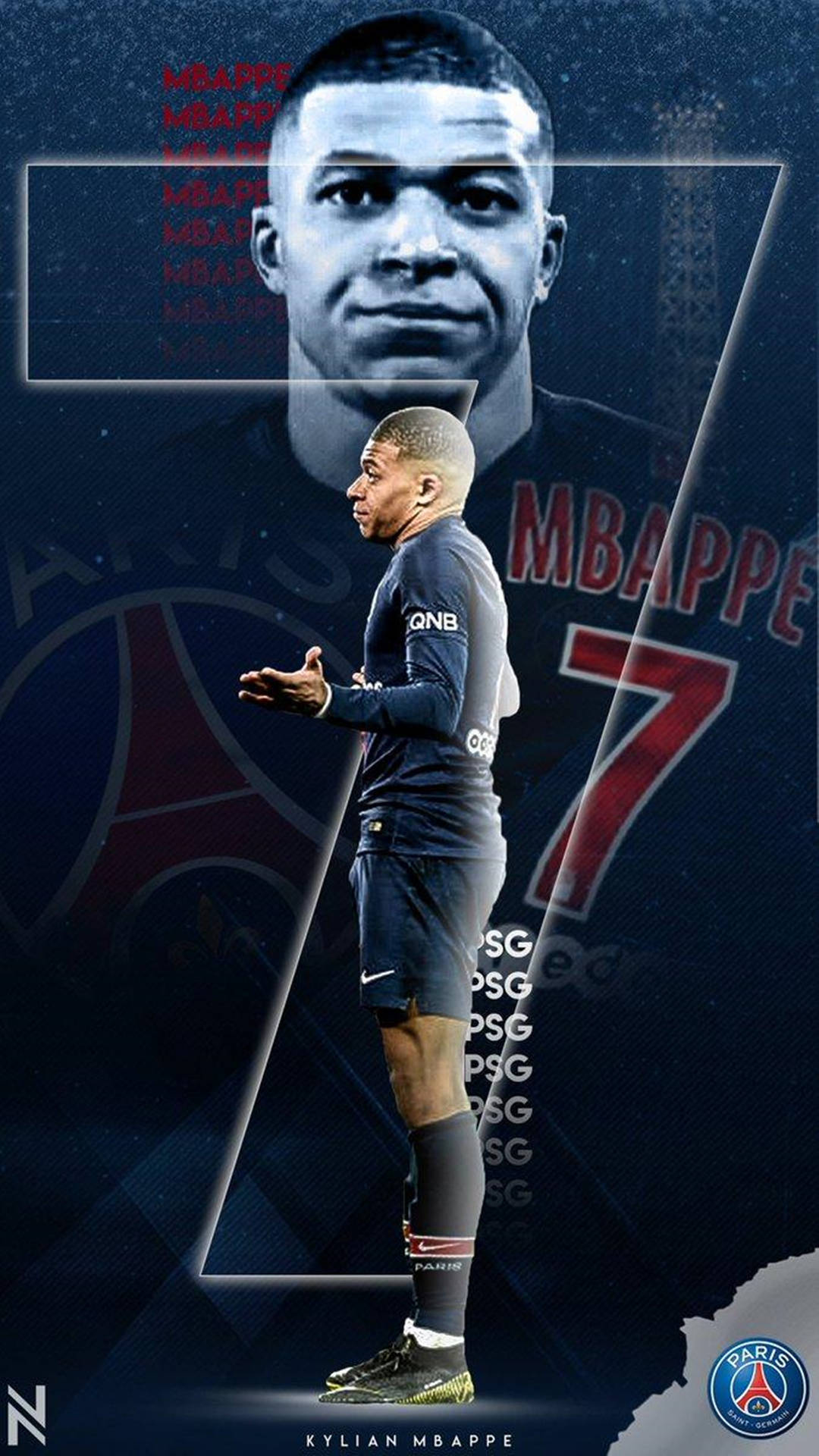 Download Kylian Mbappe 4k Number 7 Graphic Art Wallpapers