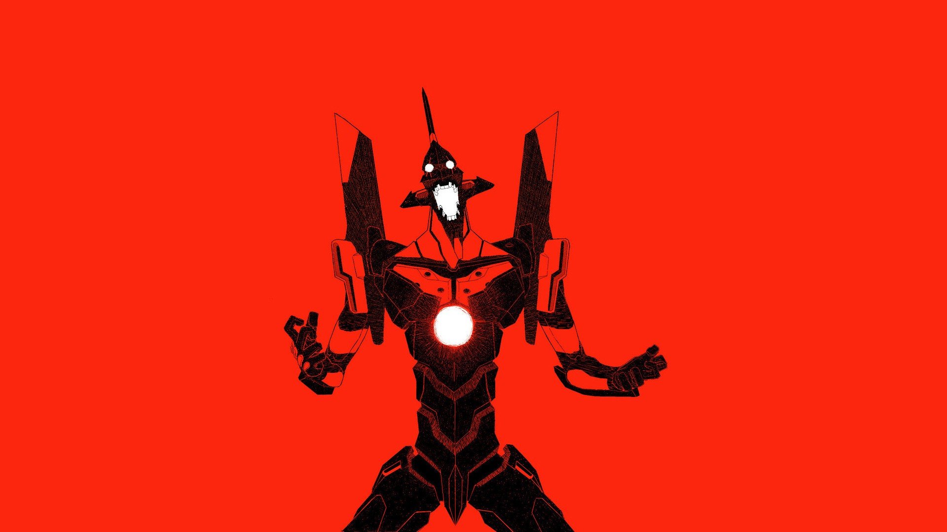 Neon Genesis Evangelion, anime, red background, robot, EVA Unit 01 Gallery HD Wallpaper