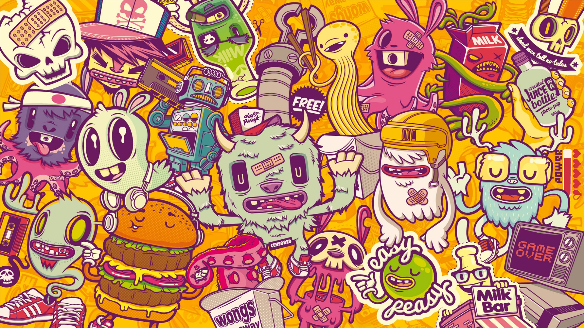 Wallpaper, illustration, digital art, cartoon, vector, comics, ART, font, comic book 1920x1080