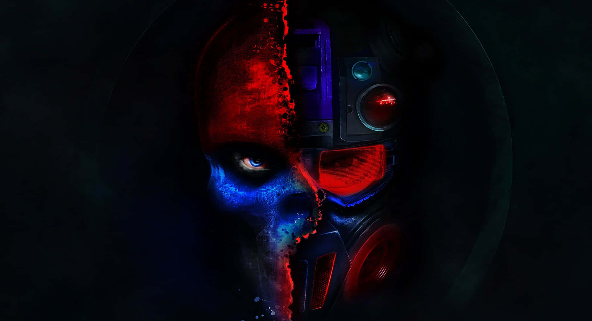Download A Skull With Red And Blue Eyes And A Red And Blue Face