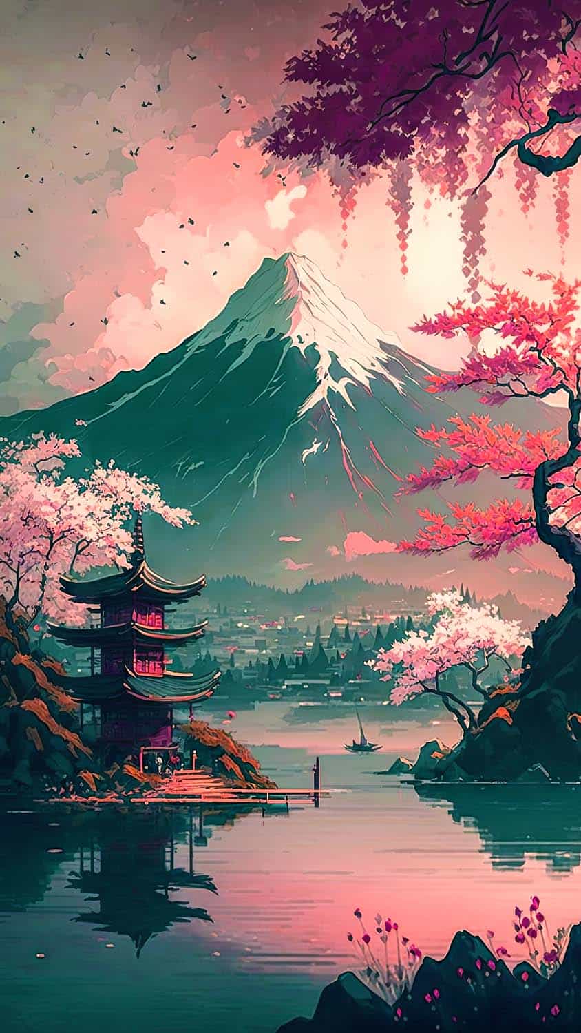 Japan Fuji Painting iPhone Wallpaper HD