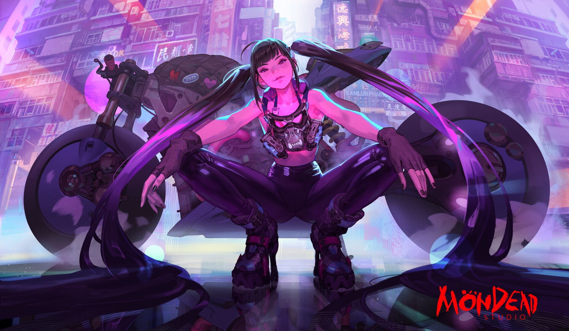 Wallpaper / anime girls, original characters, futuristic, cyberpunk, anime, frontal view free download