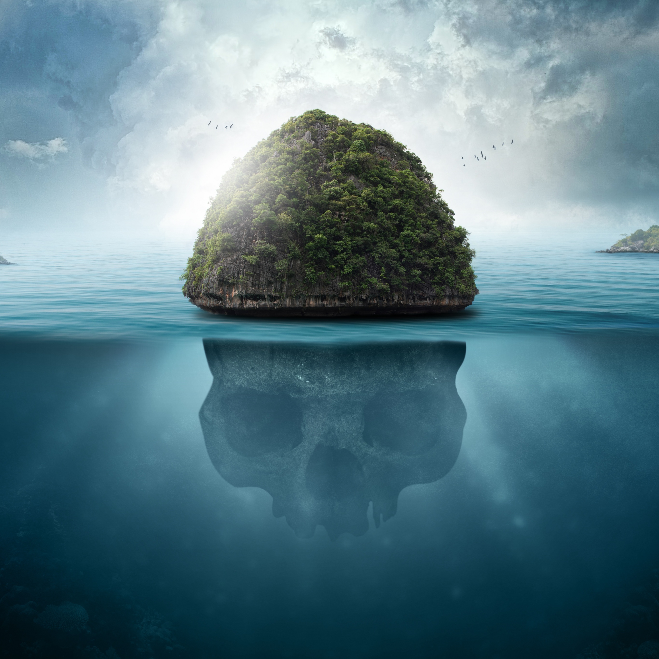 Skull Wallpaper 4K, Island, Seascape, Fantasy