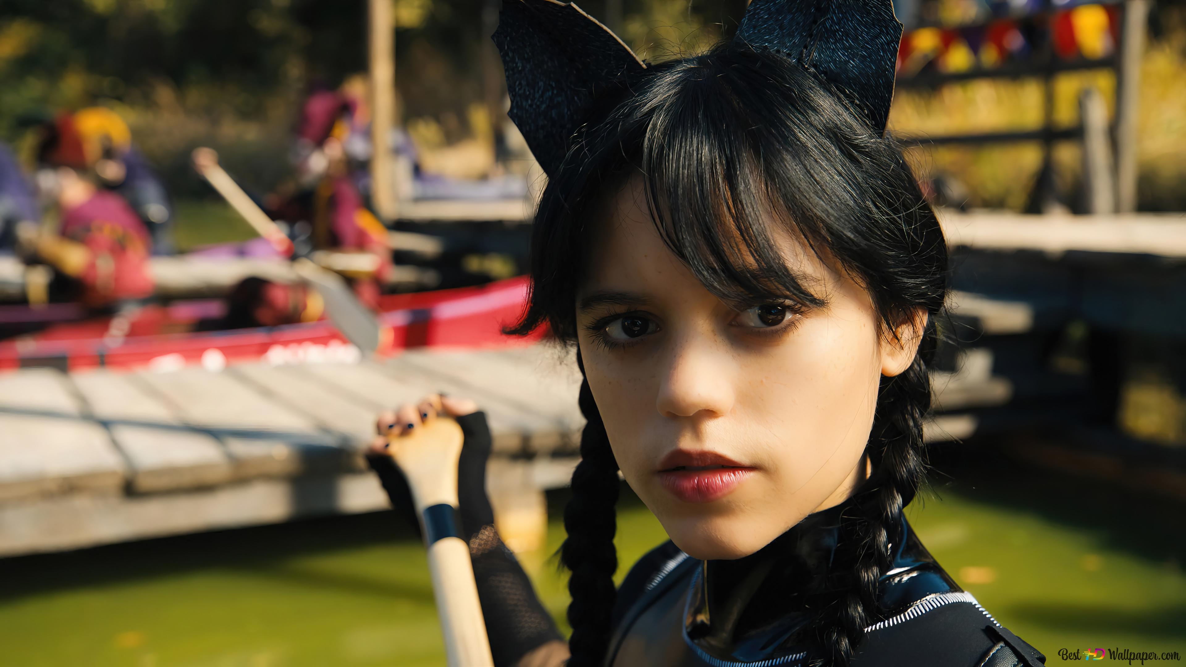 Wednesday Addams Cat costume from Wednesday 4K wallpaper download