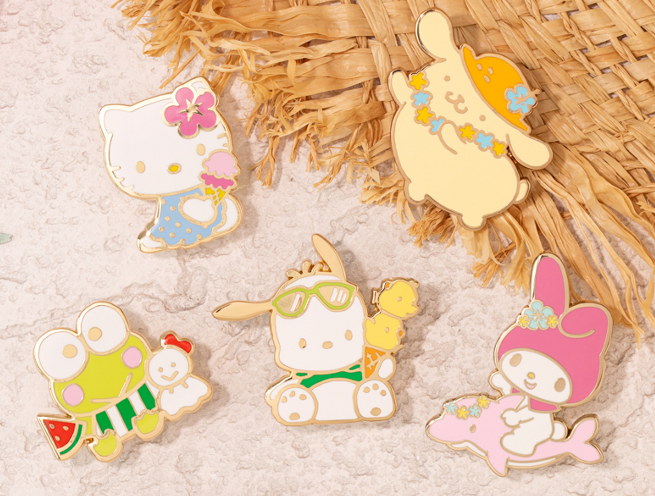 Sanrio Characters Kitty Summer Theme Pin Badge 6 pcs Set Authentic 100%