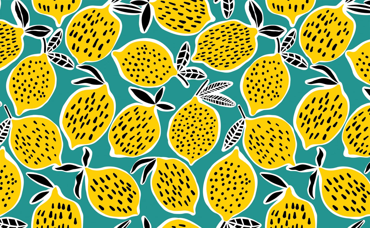 Festive yellow illustrated lemon Pattern Wallpaper for Walls