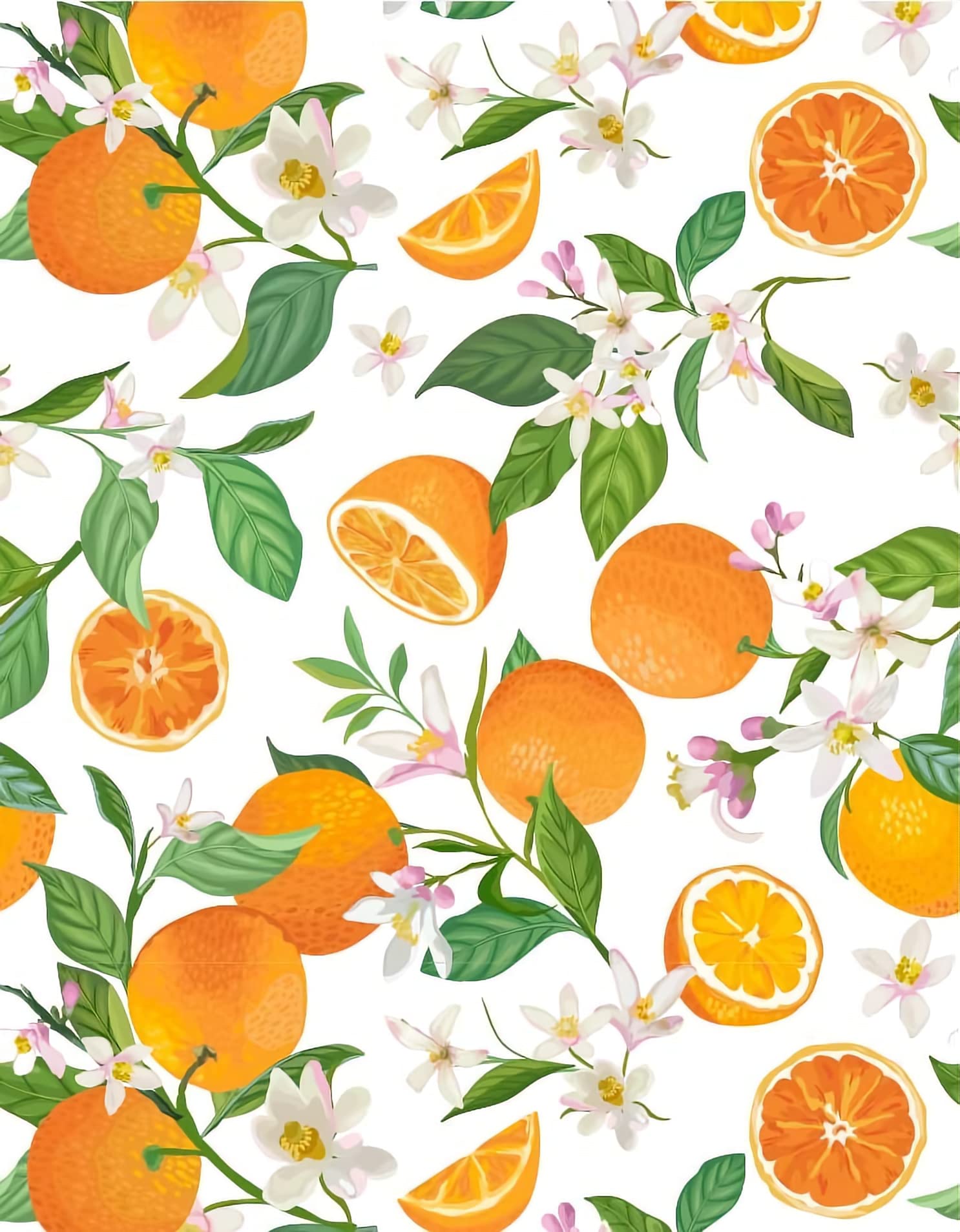 Meihodan Floral Peel And Stick Removable Wallpaper Oranges Kitchen Decor Summer Fruit Orange Blossoms Citrus Print Self Adhesive Wallpaper For Living Room Cabinet DIY Decor 17.7in X 9.8ft