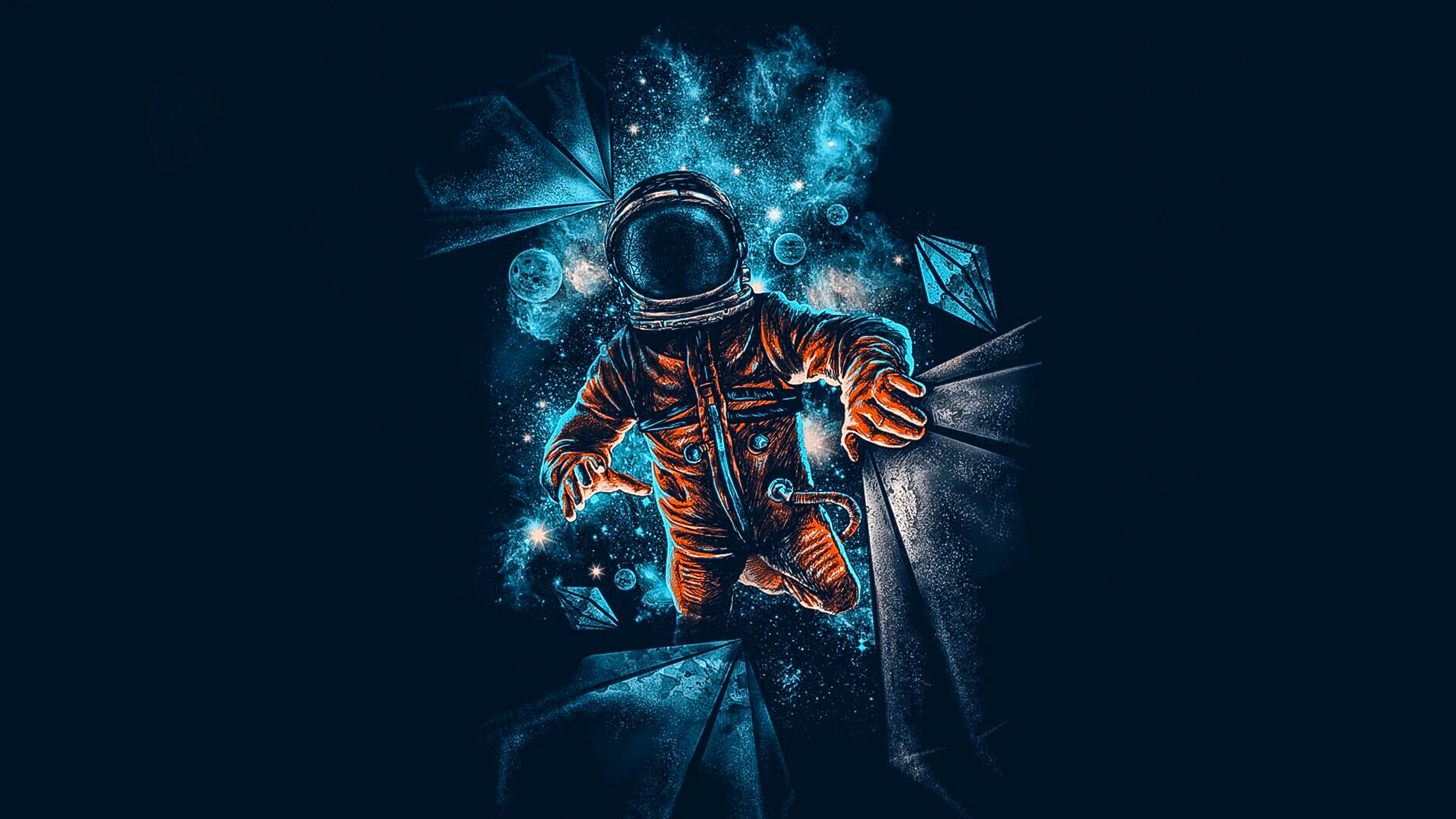 Artistic Spaceman Blue Orange 4K Wallpaper