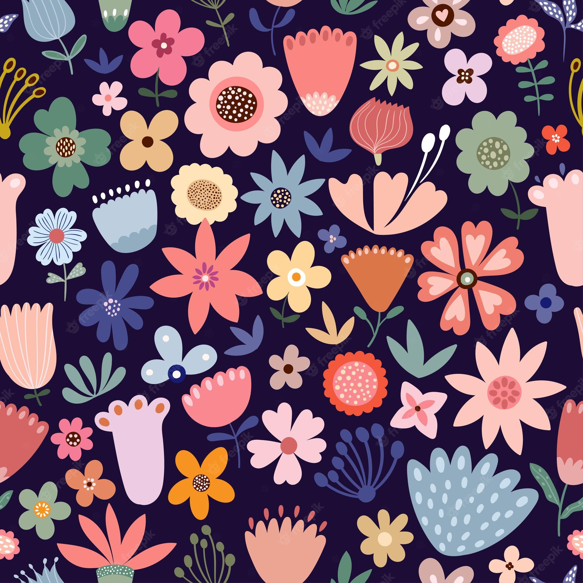 Premium Vector. Spring and summer floral seamless pattern wallpaper background with seasonal design colorful flo