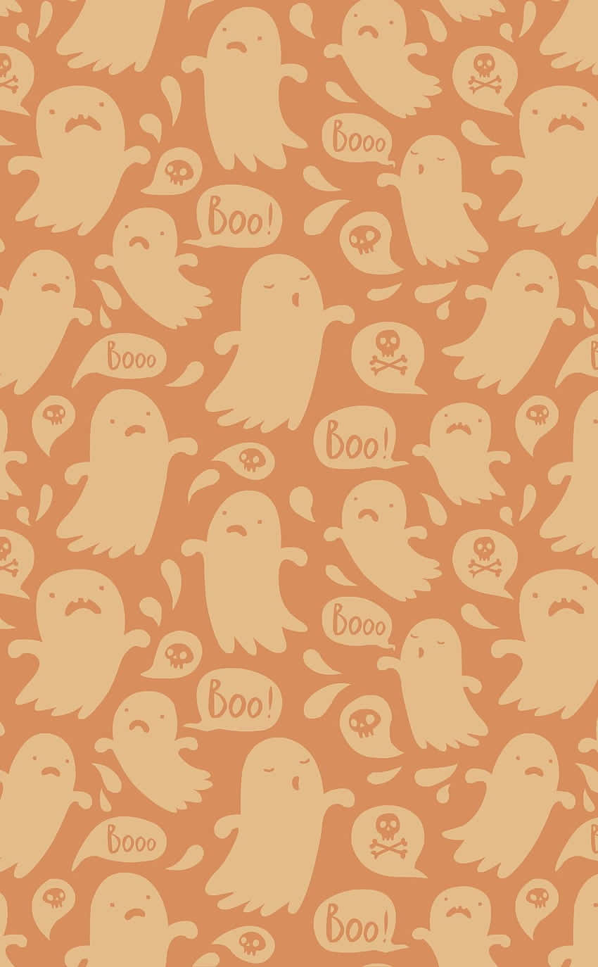 Download Aesthetic Halloween Background Pastel Brown Patterned Ghosts
