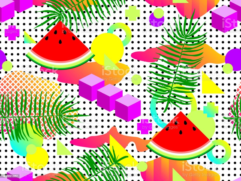 Seamless Summer Geometric Pattern With Watermelon In Retro 80s 90s Style Abstract Vector Retro Design Perfect For Wallpaper Pattern Fill Web Background Surface Texture Textile Stock Illustration Image Now
